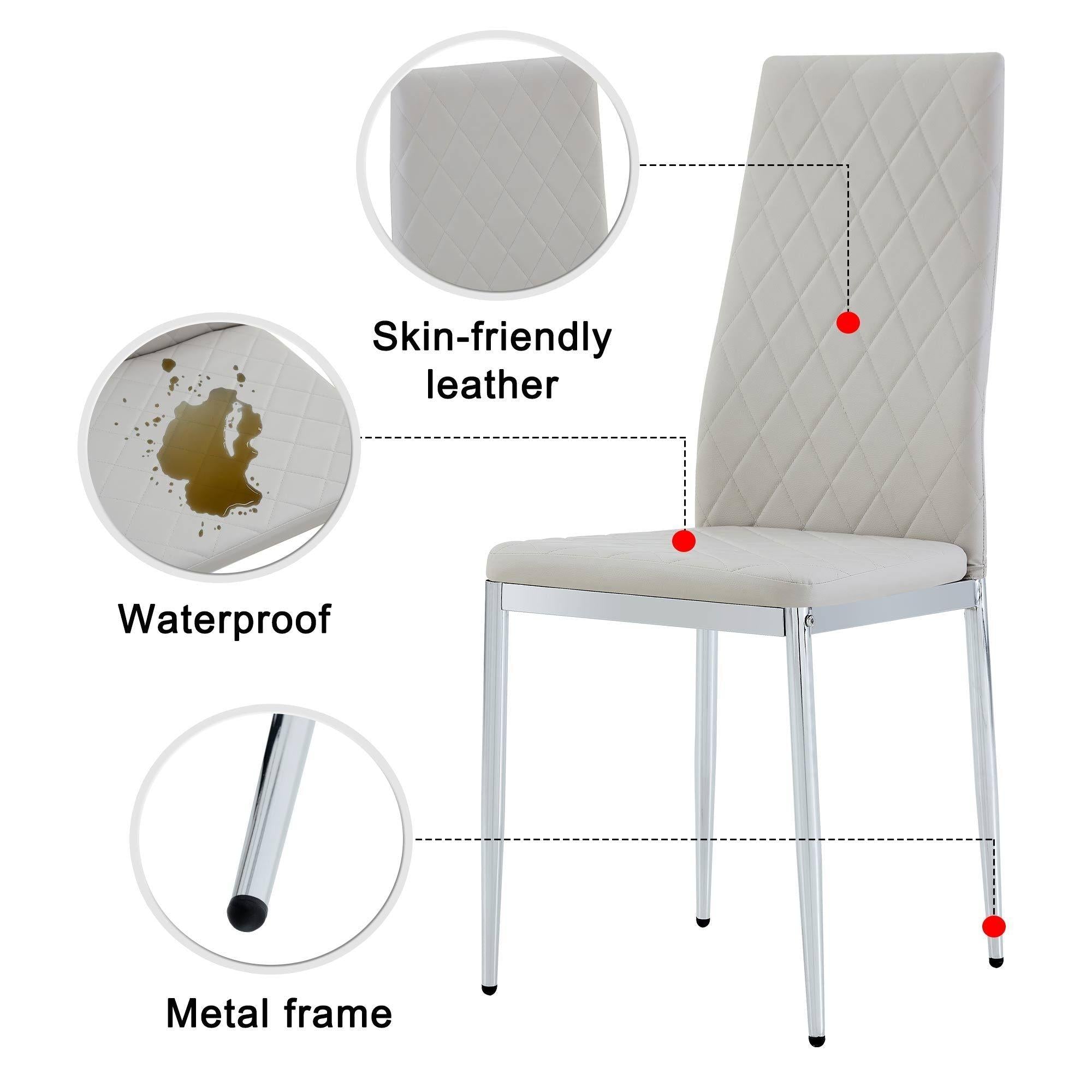 Grid Shaped Armless High Back Dining Chair, 6-piece set, Office Chair. Applicable to DiningRoom, Living Room, Kitchen and Office.Grey Chair and Electroplated Metal Leg