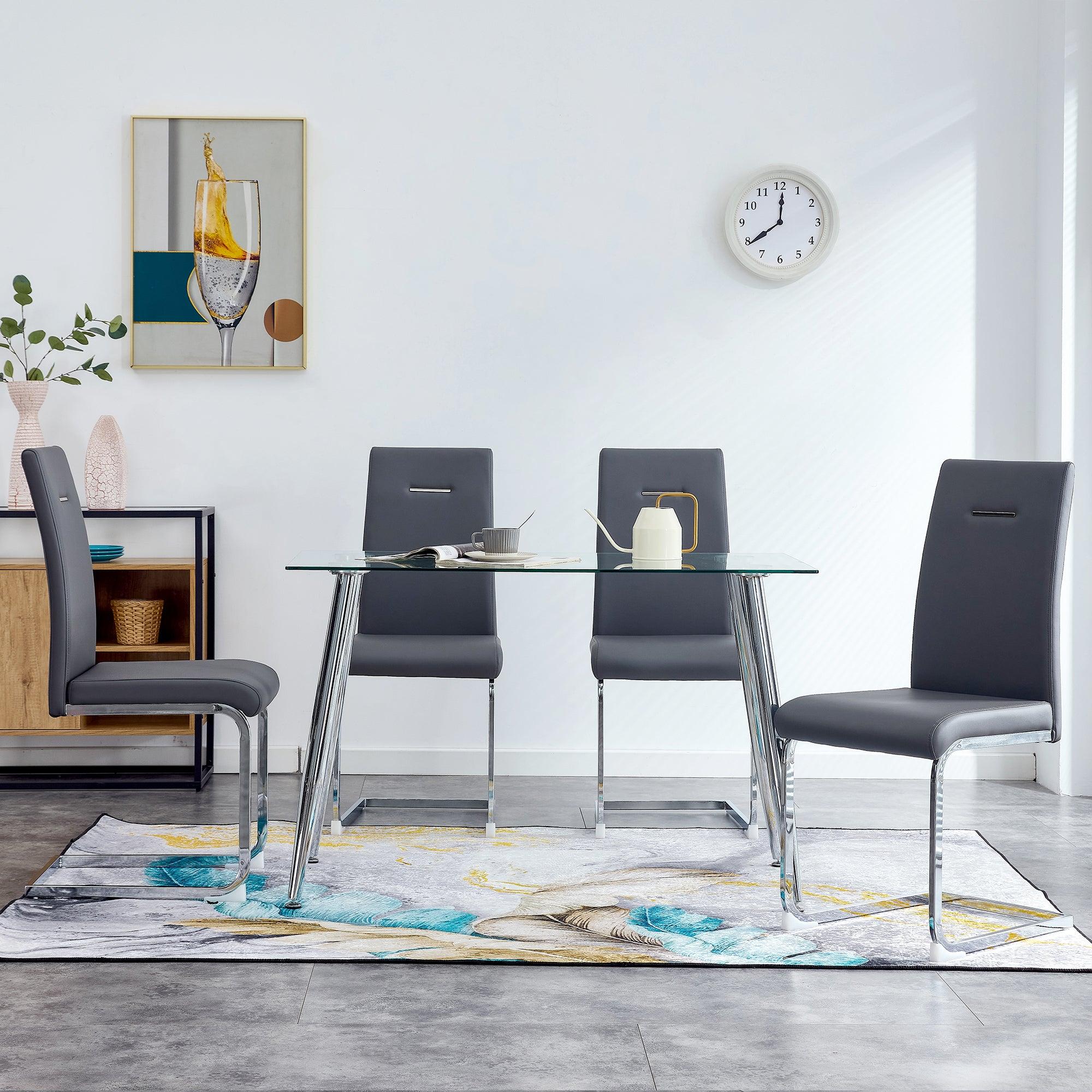 Glass Dining Table, Dining Chair set, 4 Grey  Dining Chairs and 1 Dining Table .Table Size 51" W x 31"D x 30" H image