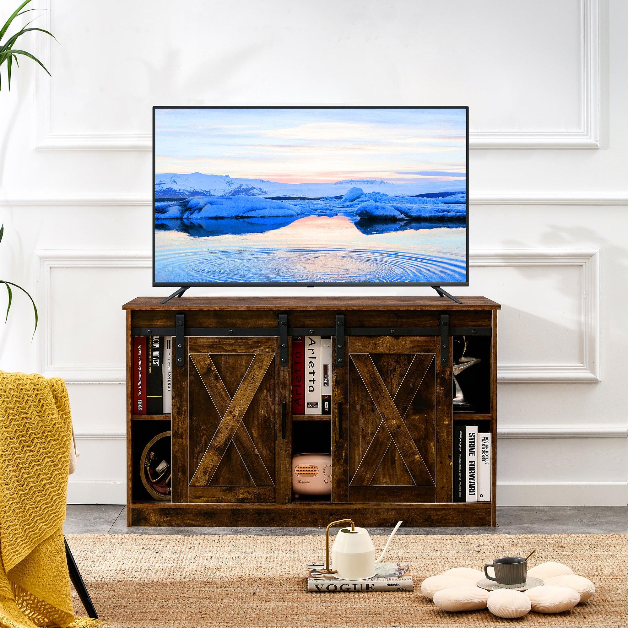 Rustic Brown decorative wooden TV /Storage cabinet with two sliding barn doors, available for bedroom, living room,corridor. image