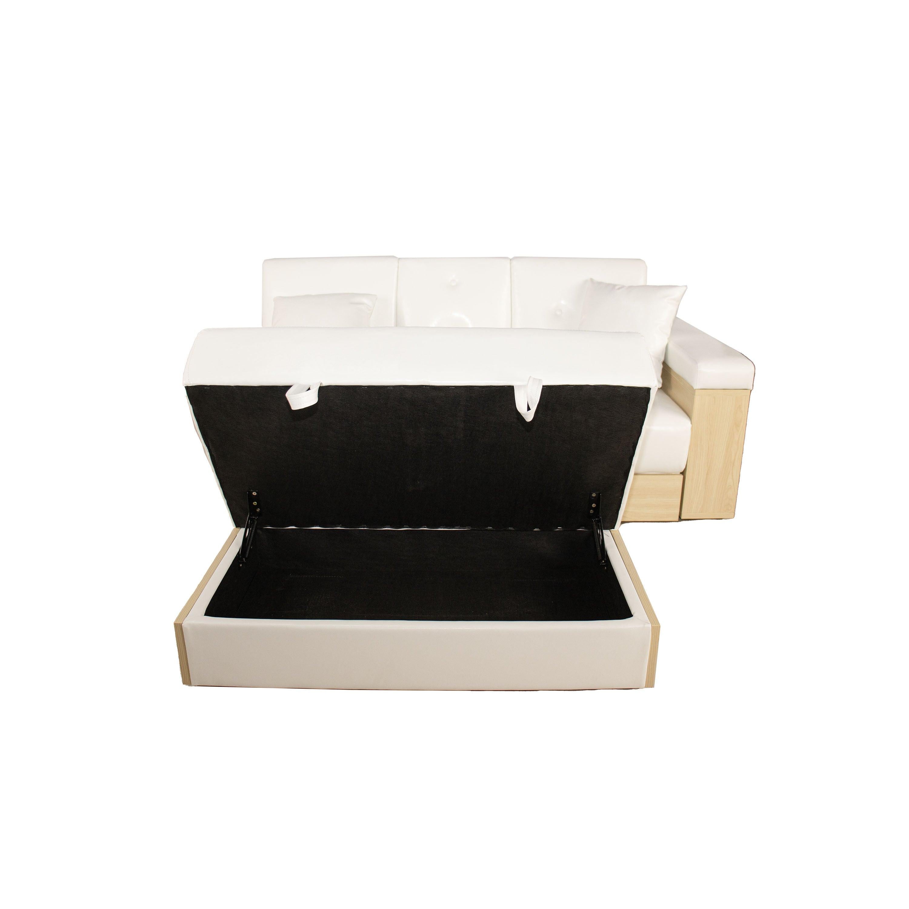 Multi-functional sofa, can sit, lie down, withStorage box and drawer, and theStorage box can be used as tea table and pedal(white)