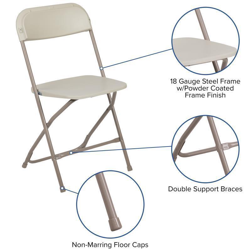 Hercules™ Series Plastic Folding Chair - Beige - 650LB Weight Capacity Comfortable Event Chair - Lightweight Folding Chair -