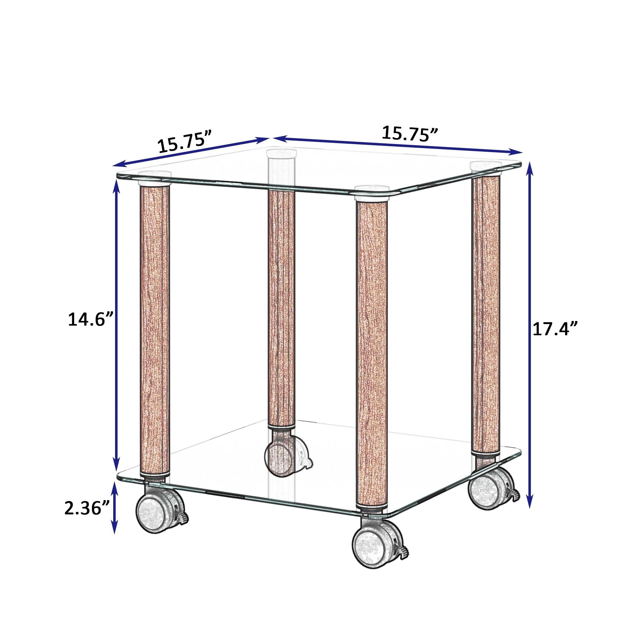 1-Piece Transparent+Walnut Side Table , 2-Tier Space End Table ,Modern Night Stand, Sofa table, Side Table withStorage Shelve