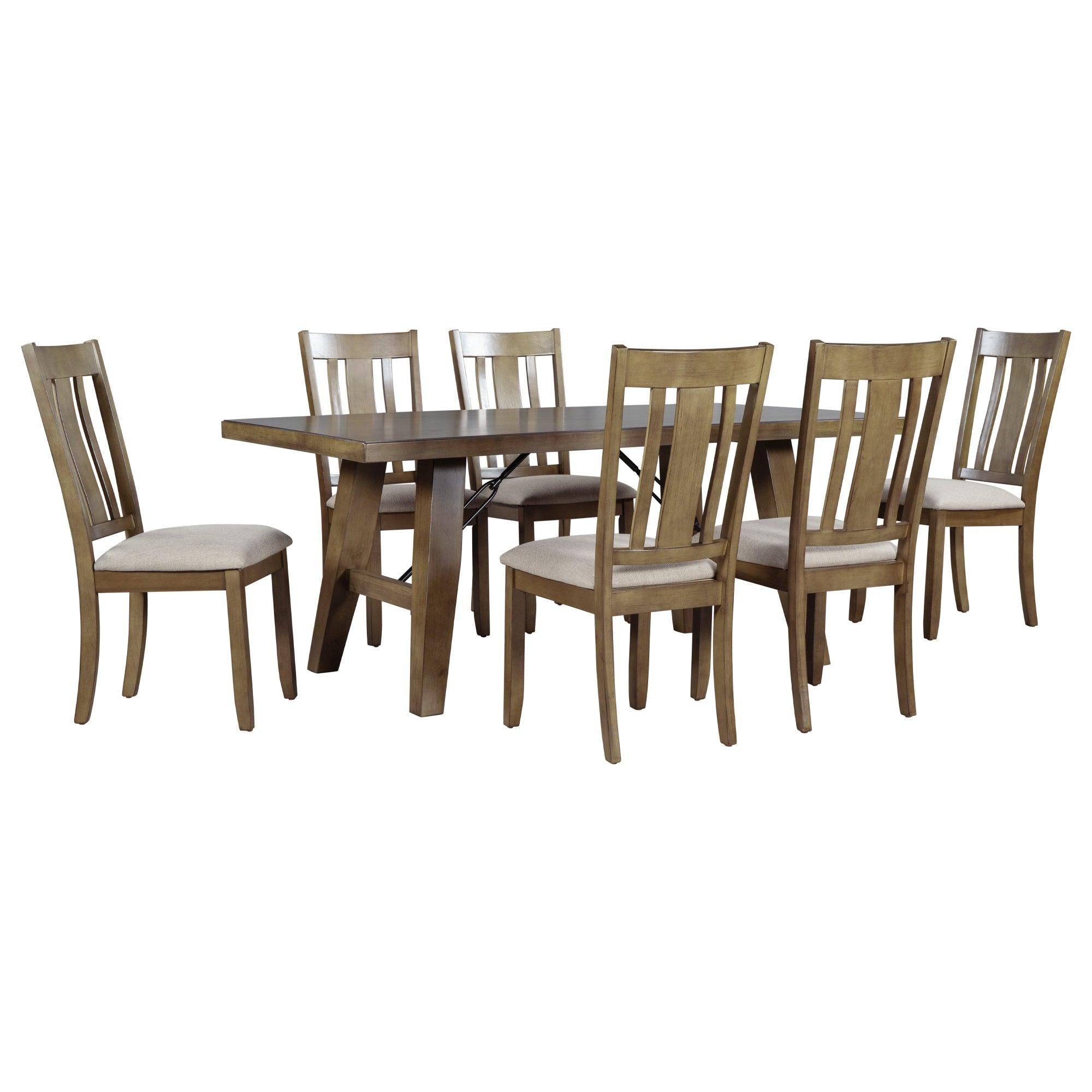 7-Piece Dining Room Set - 72" Industrial Style Rectangular Table with Chain Bracket and 6 Dining Chairs (Natural Walnut)