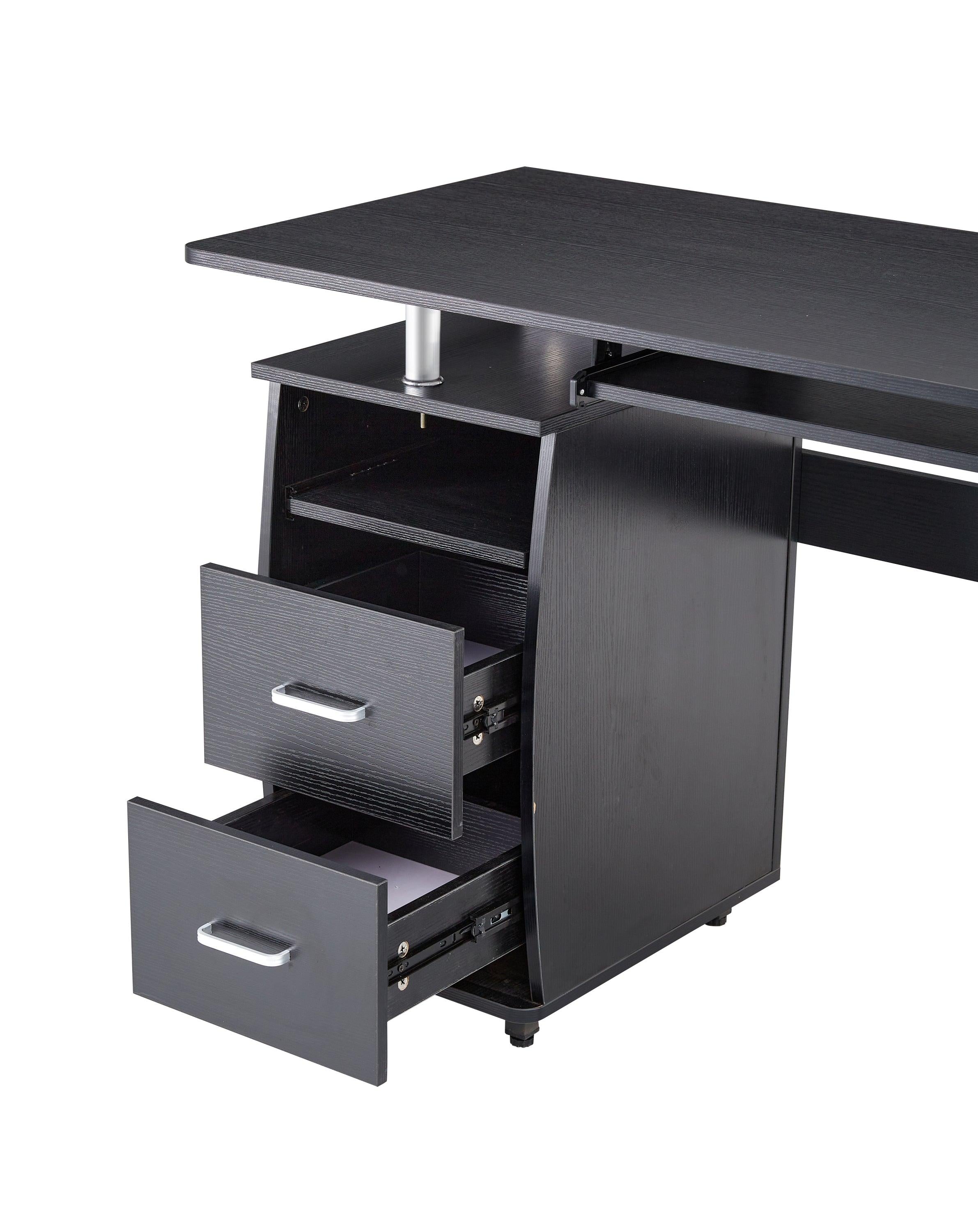 solid wood computer Desk,office table with PC droller,Storage shelves and file cabinet , two drawers, CPU tray,a shelf  used for planting, single , black. 47.24''L 21.65''W 34.35''H