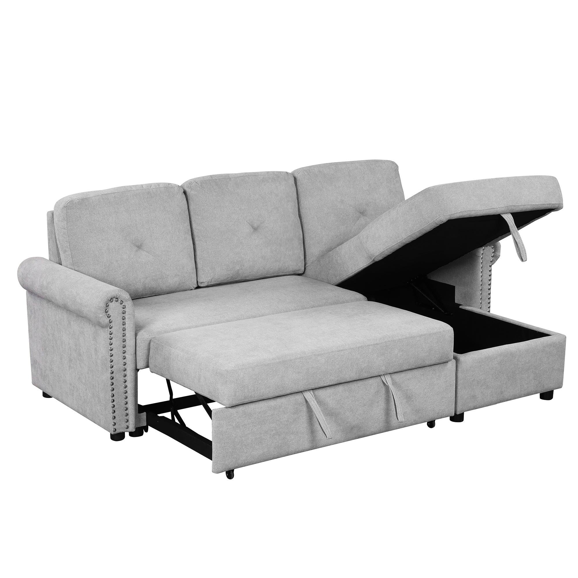 83"Modern Convertible Sleeper Sofa Bed withStorage Chaise,Gray image