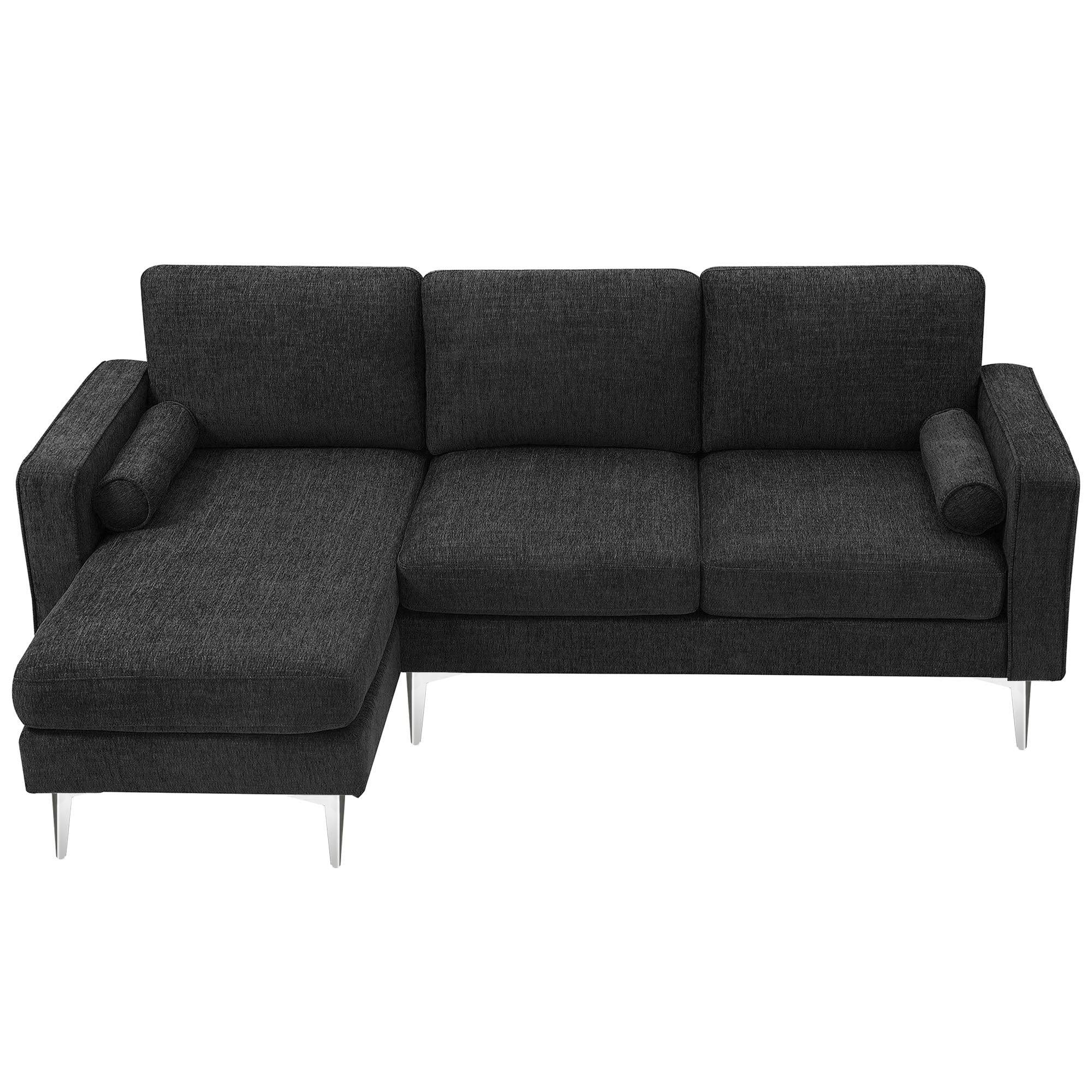 86" Convertible Sectional Sofa,Modern Chenille Fabric Sectional Sofa,  L-Shaped Couch 3-Seat Sofa Sectional with Reversible Chaise (2 Pillows)