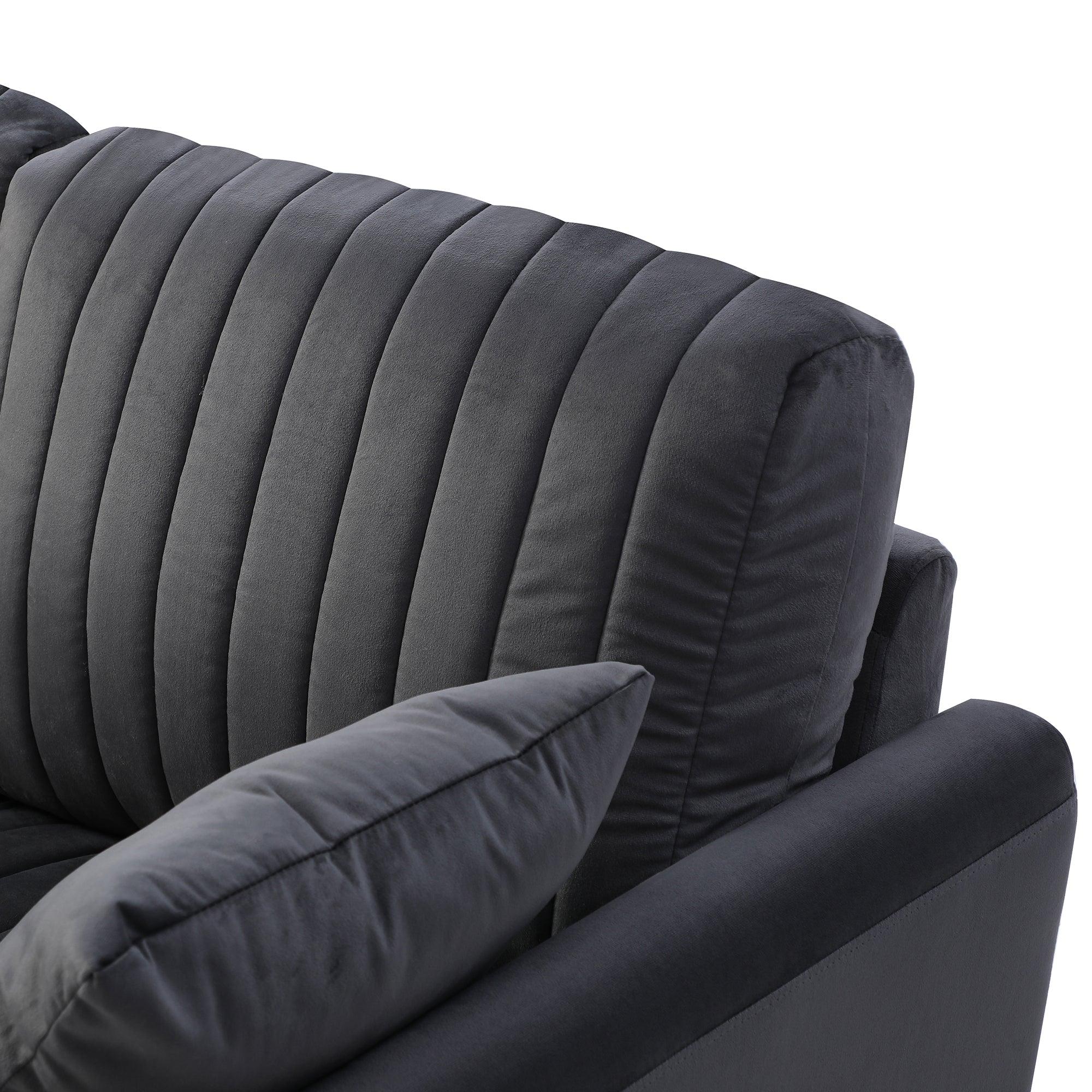 Charcoal Grey 2 Seat Round Arm with Channel Tufted Loveseat Sofa