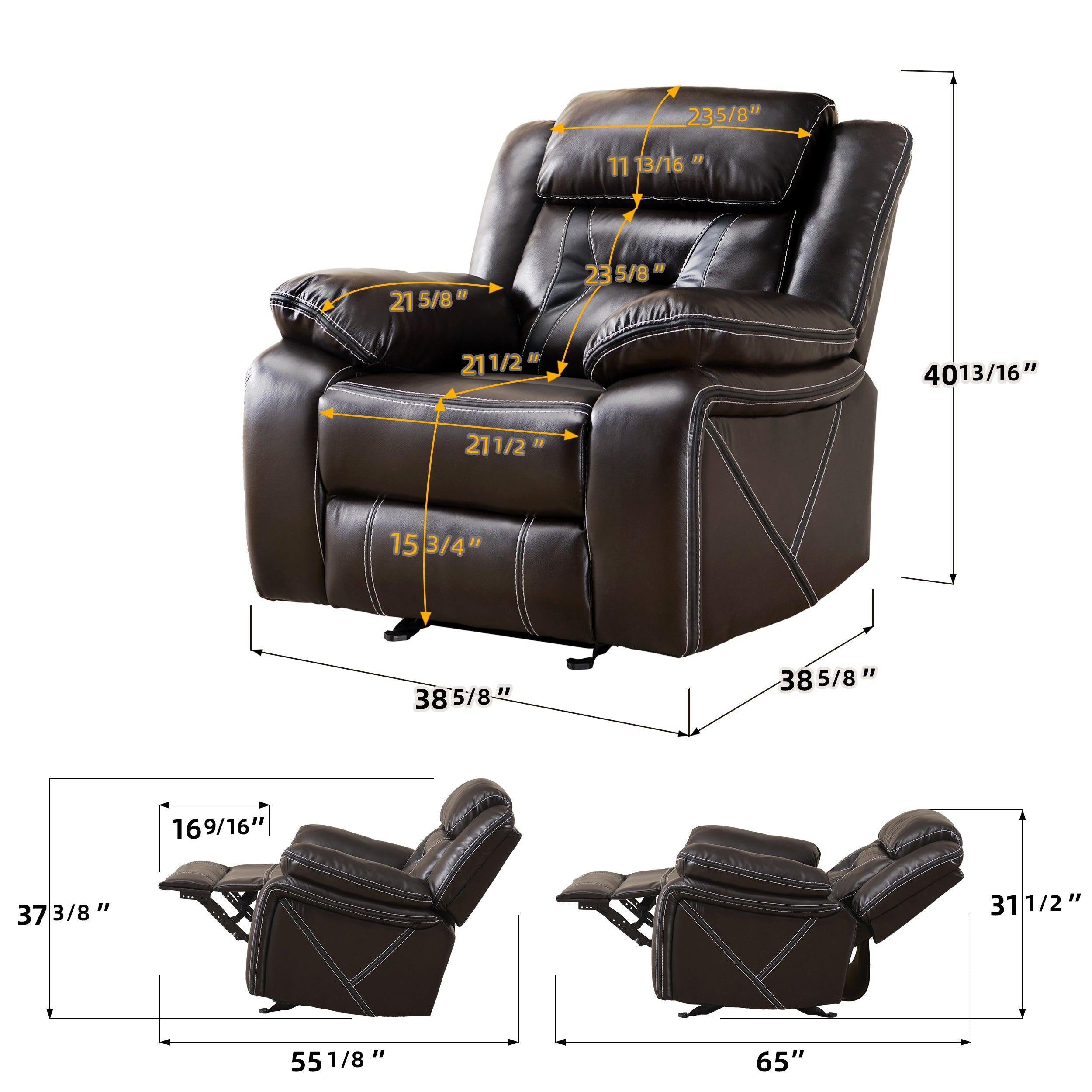 Reclining upholstered manual puller in faux leather, Brown 38.58*38.58*40.16