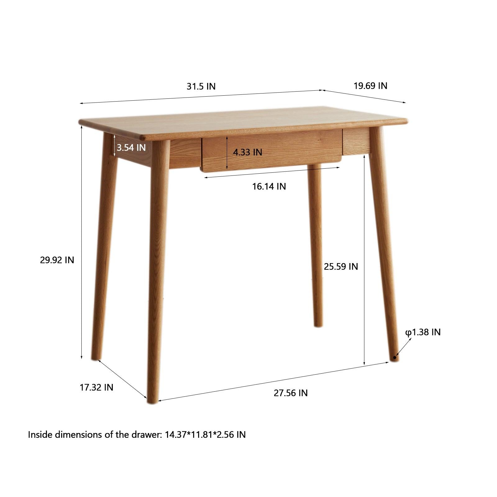 Desk 100% solid wood natural wood computer desk study desk oak natural wood PC desk work desk dressing table slim solid wood with drawer simple work from home width 80 cm depth 50 cm wood grain wooden