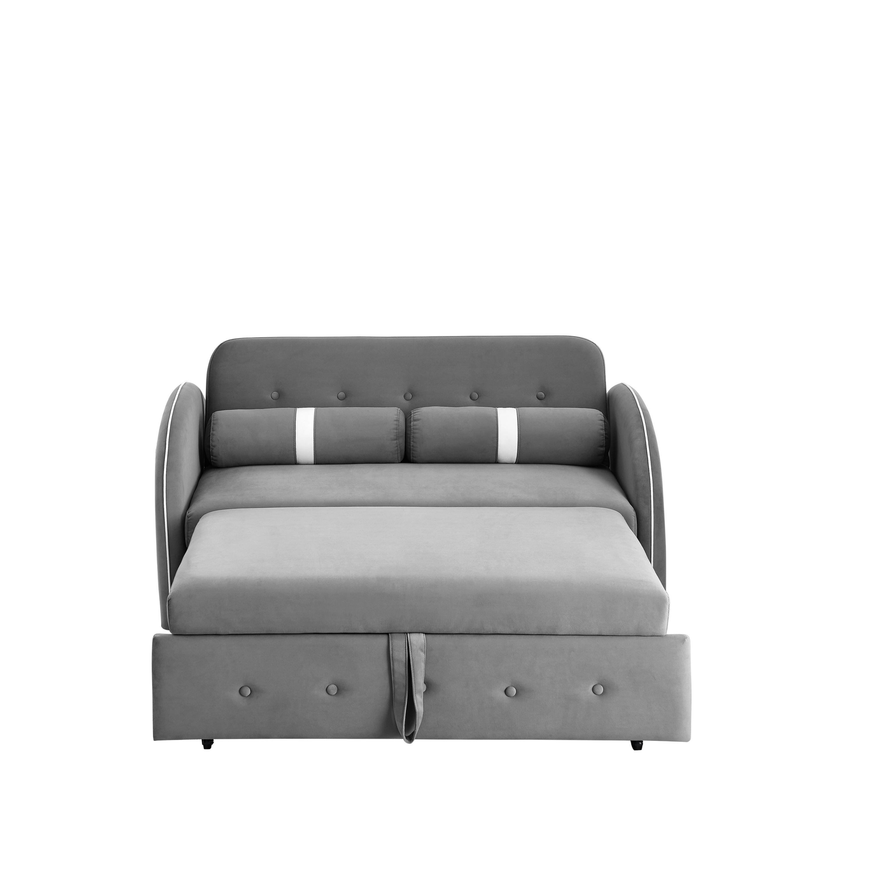 Modern 55.5" Pull Out Sleep Sofa Bed 2 Seater Loveseats Sofa Couch with side pockets, Adjsutable Backrest and Lumbar Pillows for Apartment Office Living Room