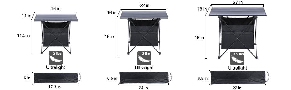 Portable Folding Aluminum Alloy Table with High-CapacityStorage and Carry Bag for Camping, Traveling, Hiking, Fishing, Beach, BBQ, Small, Black