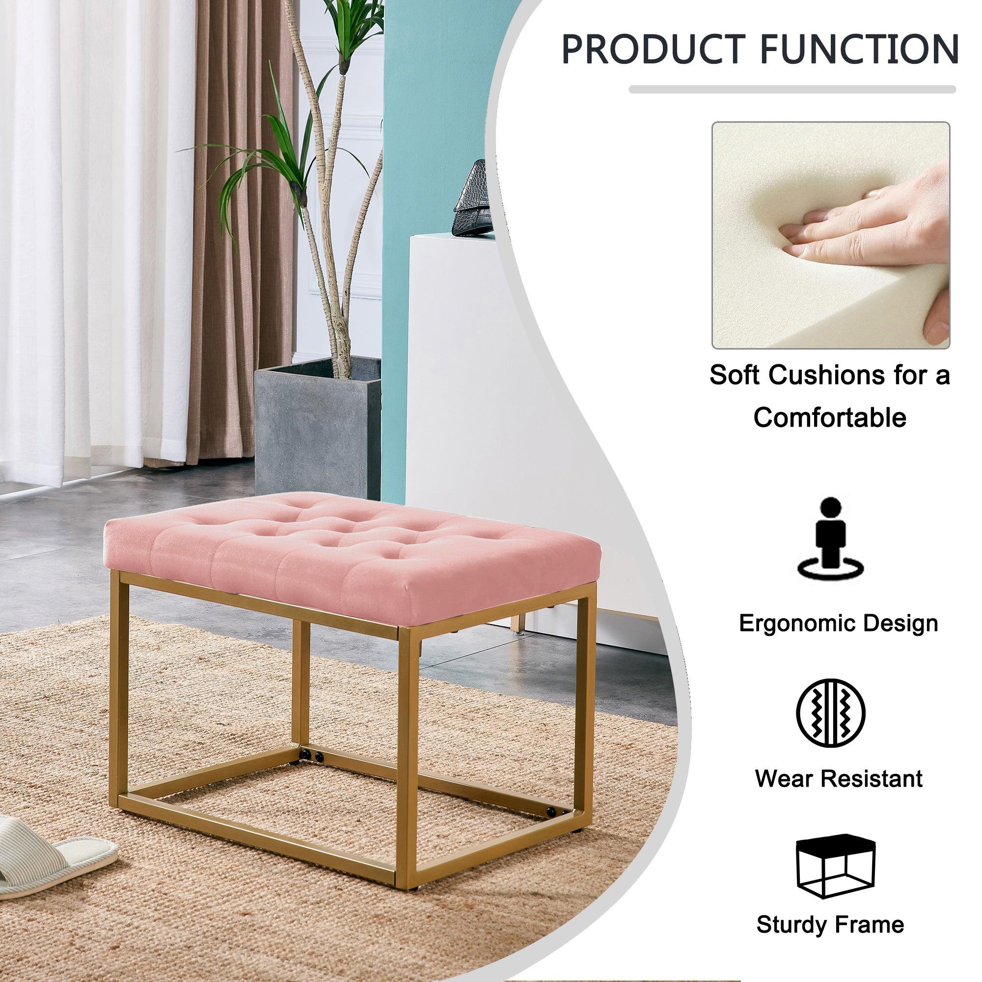 VelvetShoe Changing Stool, Footstool, Square Cushion Foot Stool, Sofa stool, Rest stool,Low Stool .Step Stool, Small Footrest .Suitable for Clothes Shop,Living Room, Porch, Fitting Room.Pink Bench