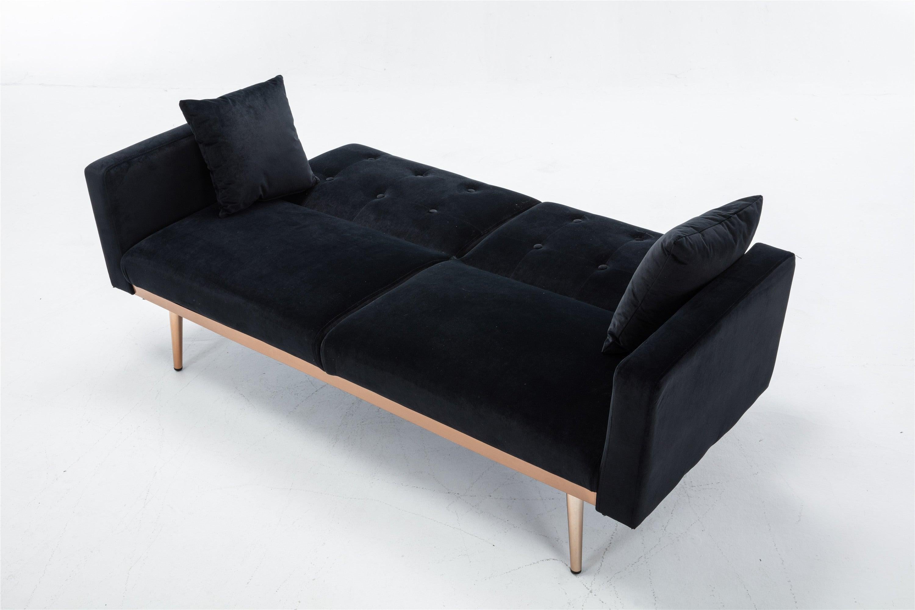 Velvet  Sofa , Accent sofa .loveseat sofa with rose gold metal feet  and  Black  Velvet