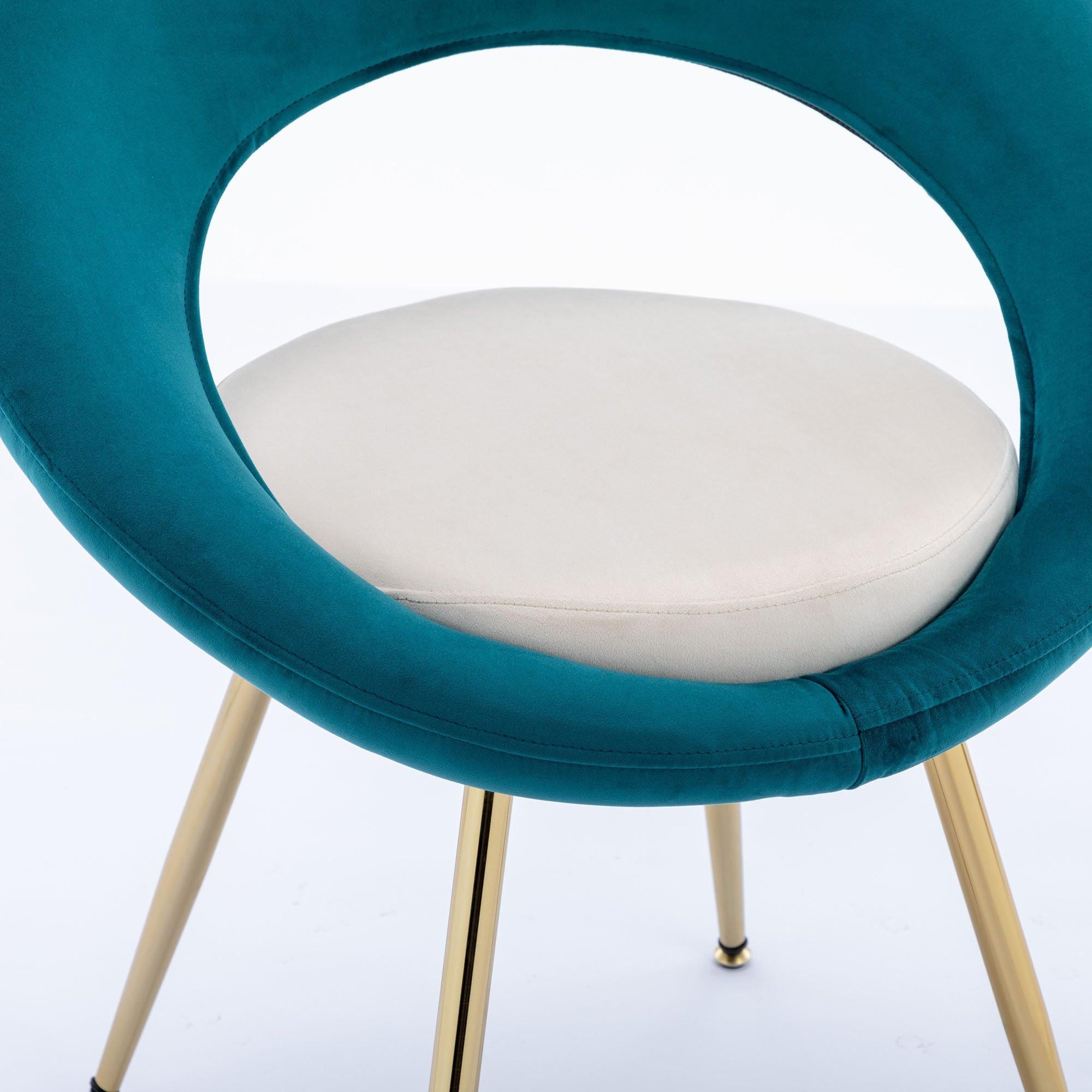 Peacock Blue+Off-White VelvetModern accent/Conversation Lounge Chair With  Gold Plated Legs, unique appearance，Suitable For Office, Lounge, Living Room