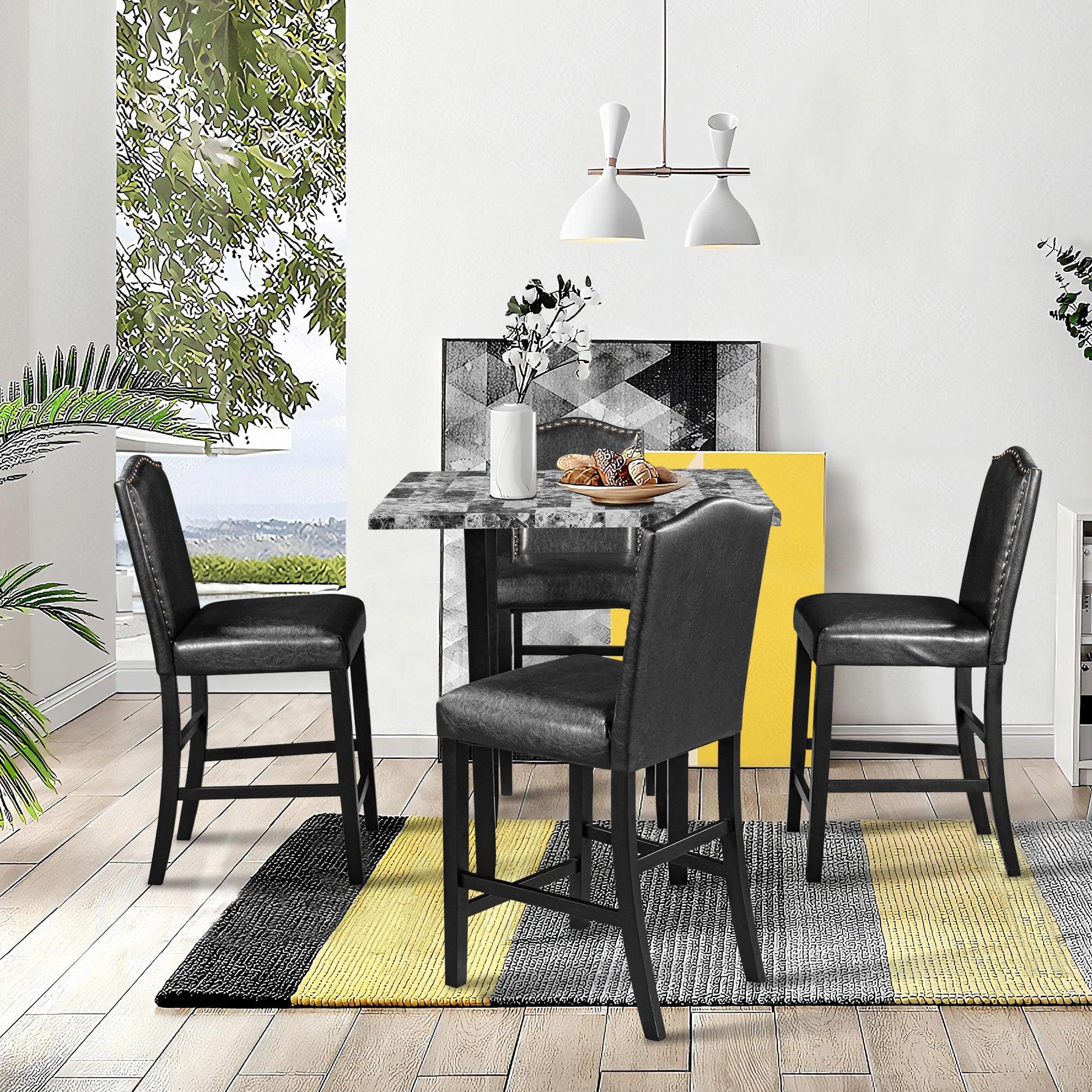 5 Piece Dining Set with Matching Chairs and Bottom Shelf for Dining Room, Black Chair+Gray Table image