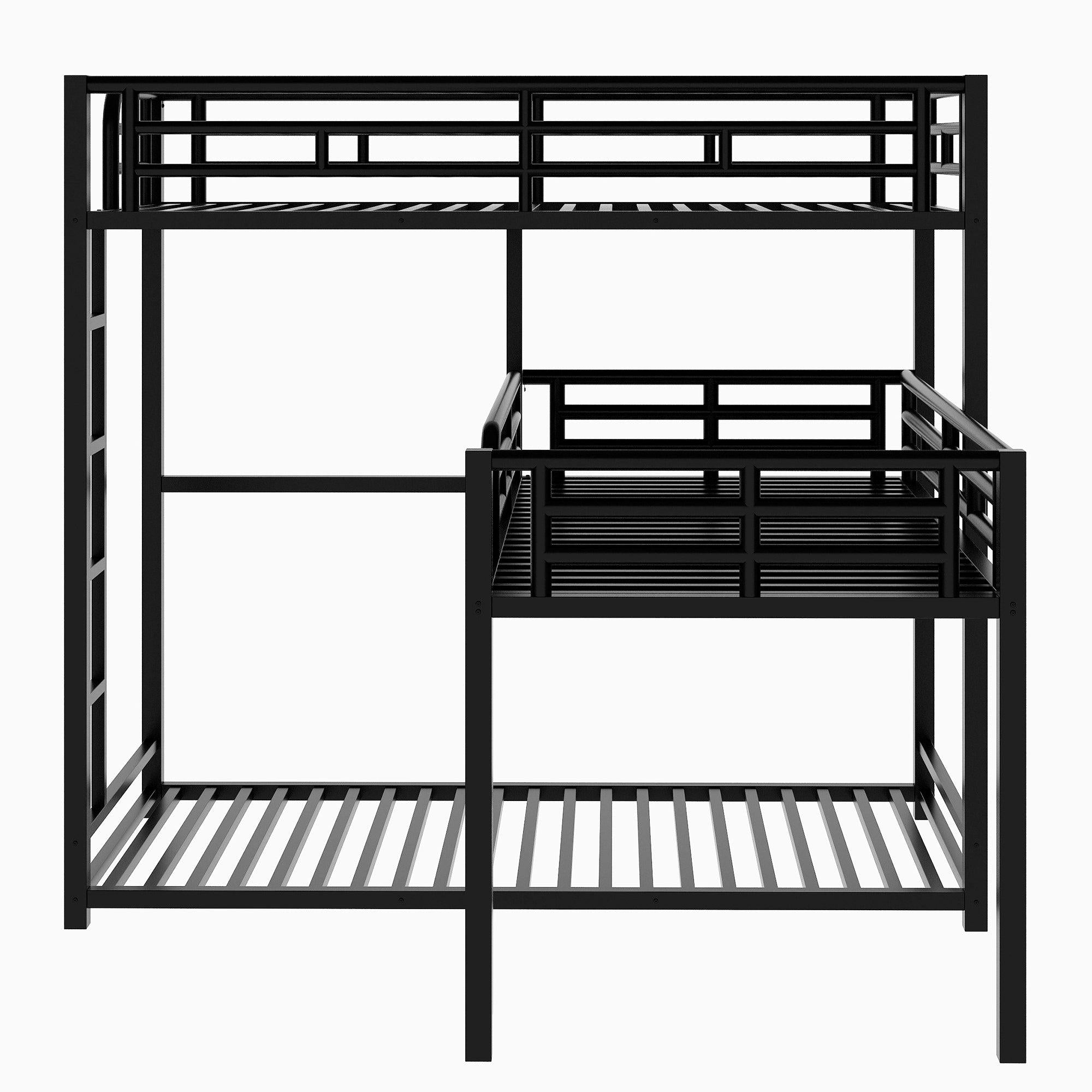 L-shaped Metal Triple Twin Size Bunk Bed, Black