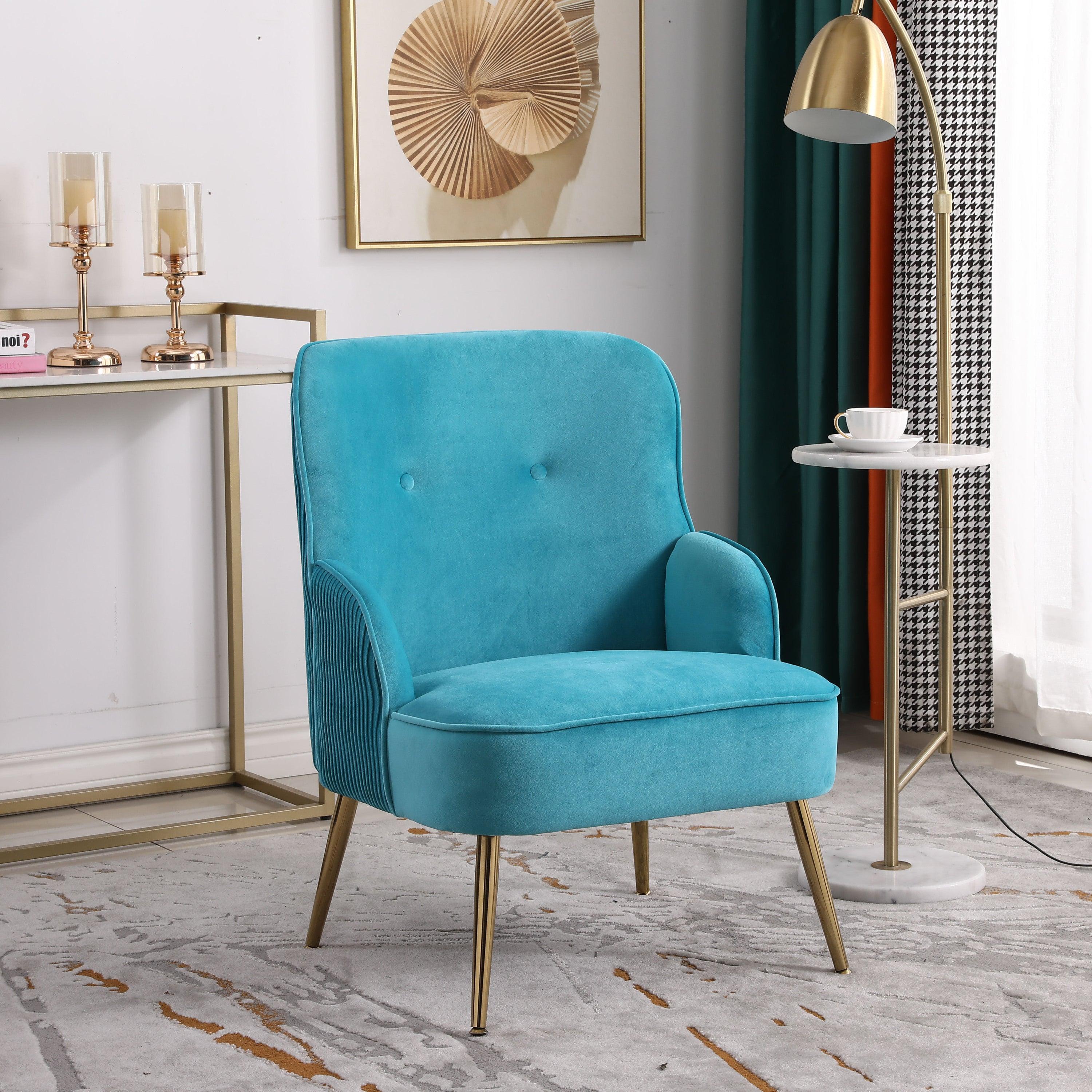 Velvet Accent Chair for Living Room/Bed Room/Guest Room, Upholstered Mid CenturyModern Leisure Chair with Metal Legs Guest Chair Vanity Chair, Teal Blue image