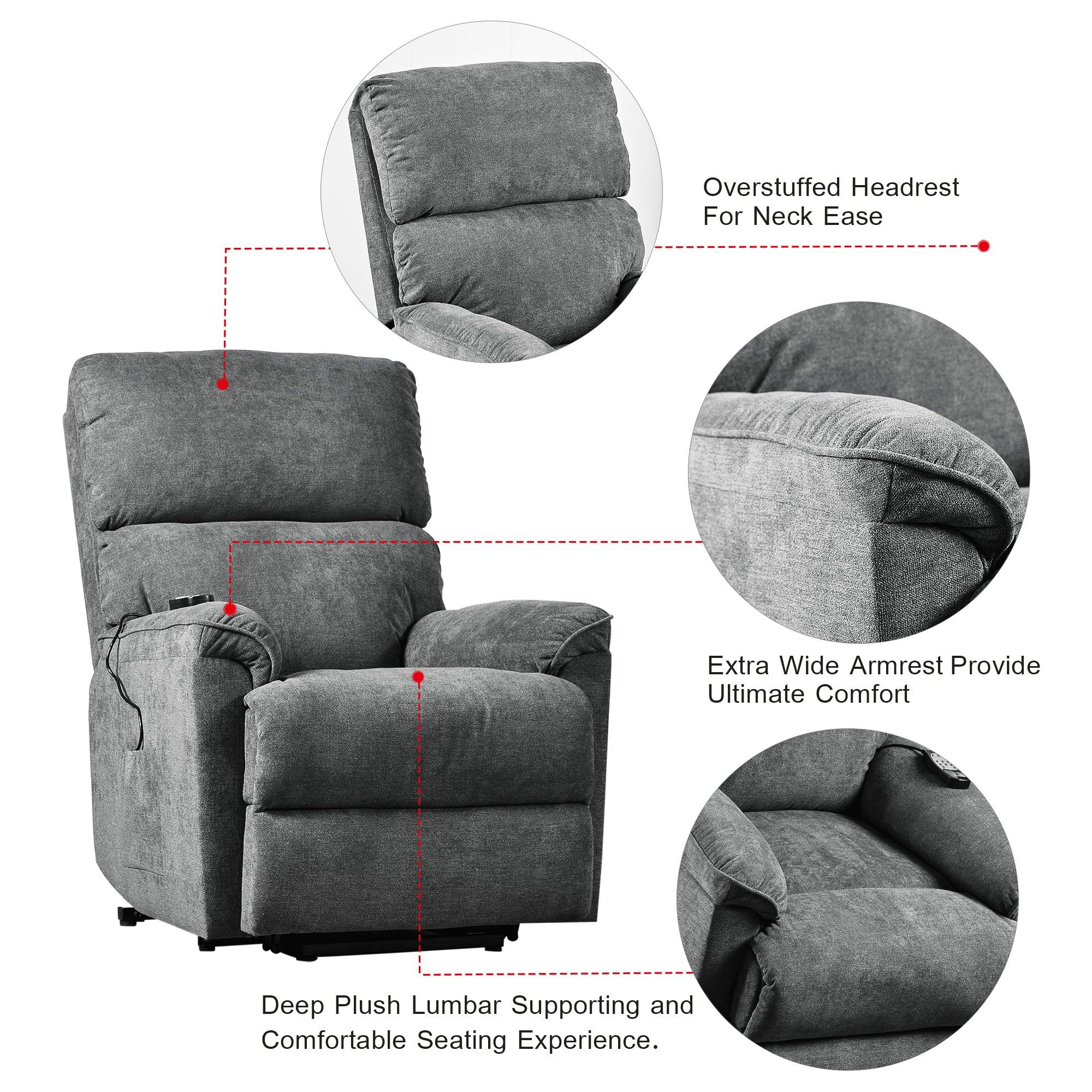 Power Lift Chair with Massage and Heating Function Soft Fabric Upholstery Recliner for Living Room