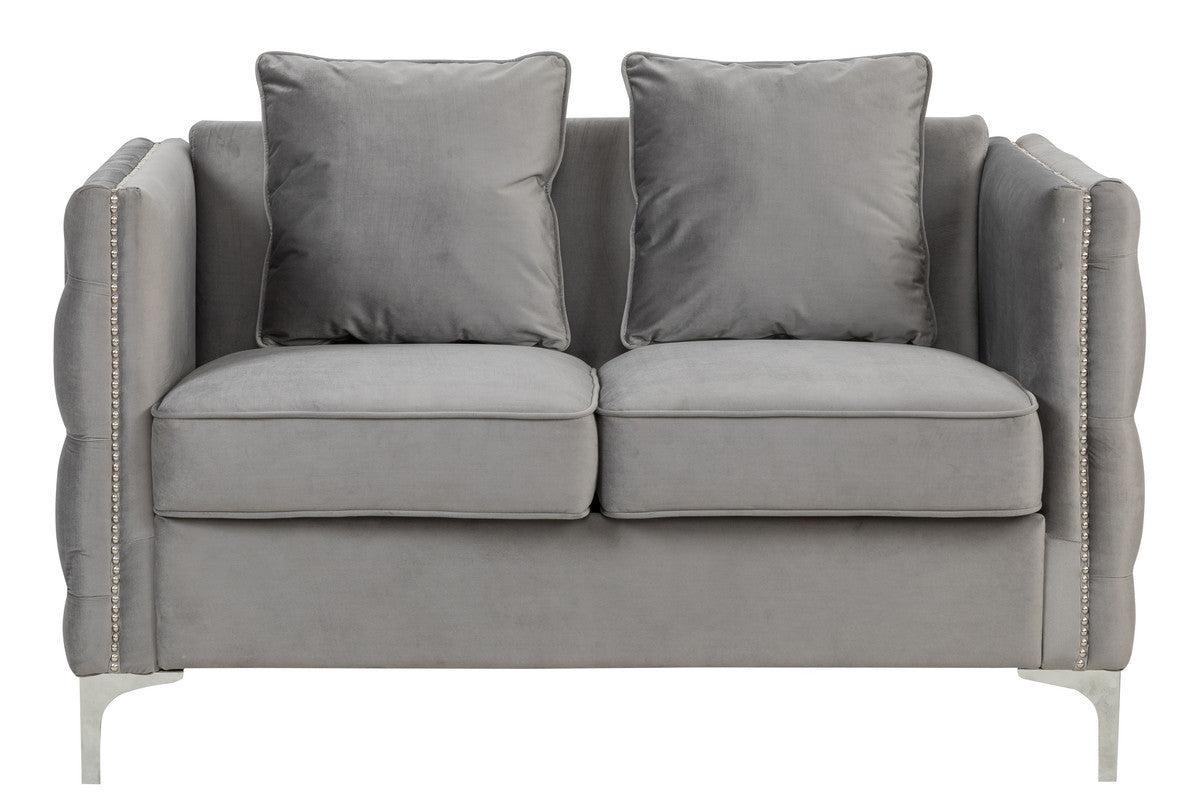 Bayberry Gray Velvet Sofa Loveseat Chair Living Room Set