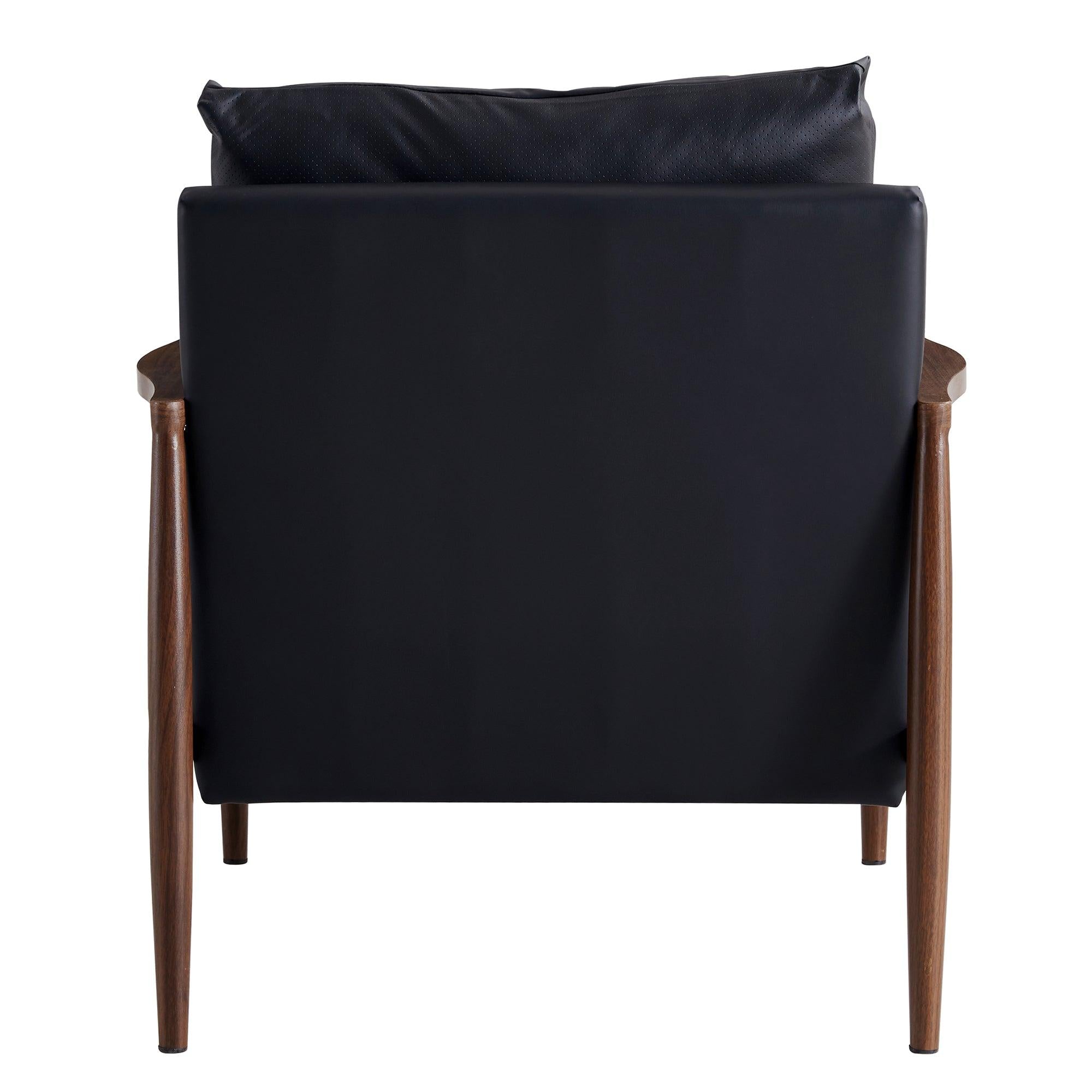 Sofa Chair.Black PU Leather Accent Arm Chair Mid CenturyModern Upholstered Armchair with Imitation solid wood color Metal Frame Padded Backrest and Seat Cushion Sofa Chairs for Living Room