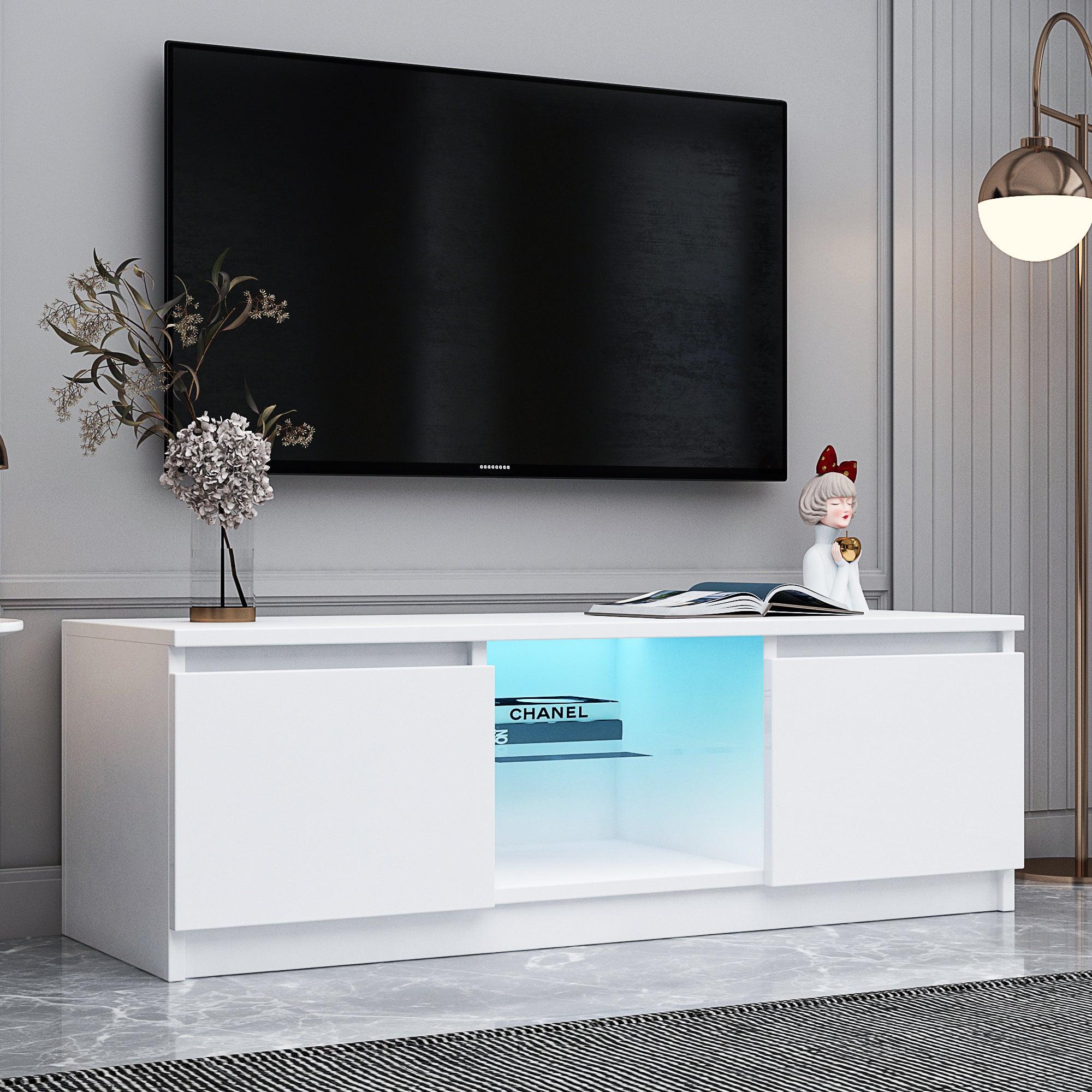 TV Cabinet Wholesale, White TV Stand with Lights,Modern LED TV Cabinet withStorage Drawers, Living Room Entertainment Center Media Console Table