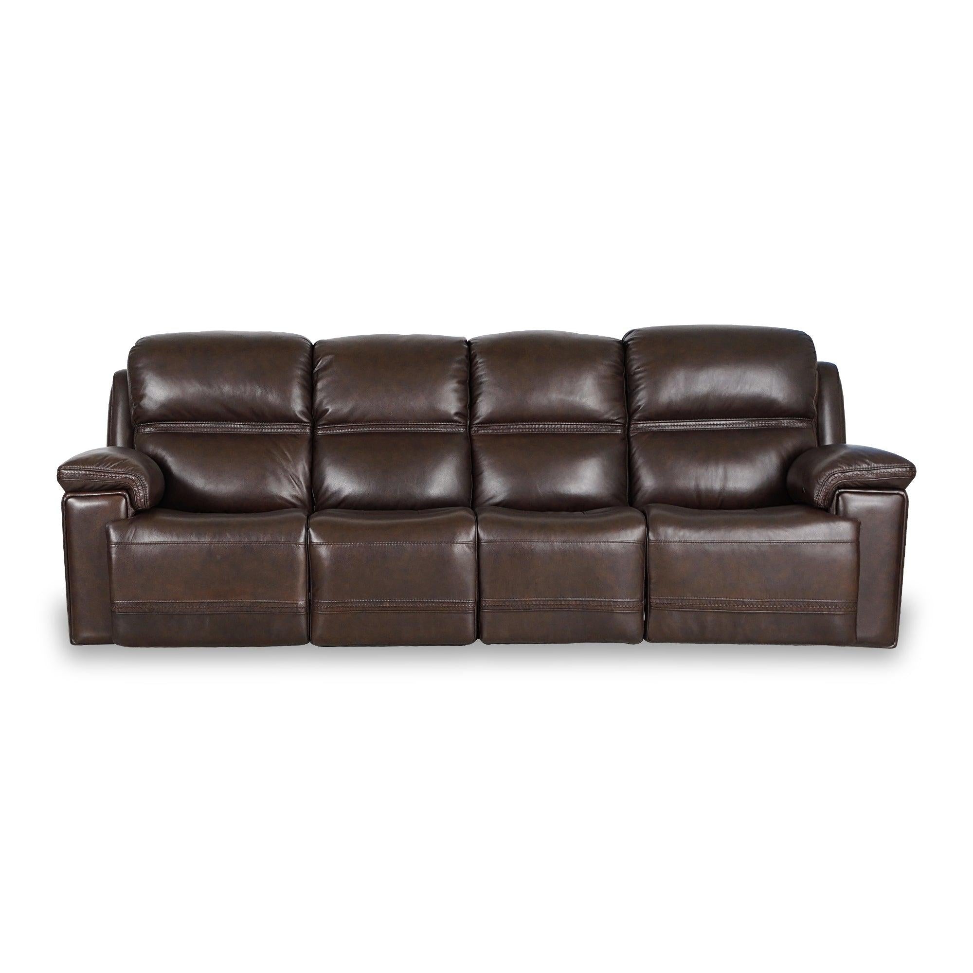 Timo Top Grain Leather Power Reclining Sofa | Adjustable Headrest | Big Size | Cross Stitching image