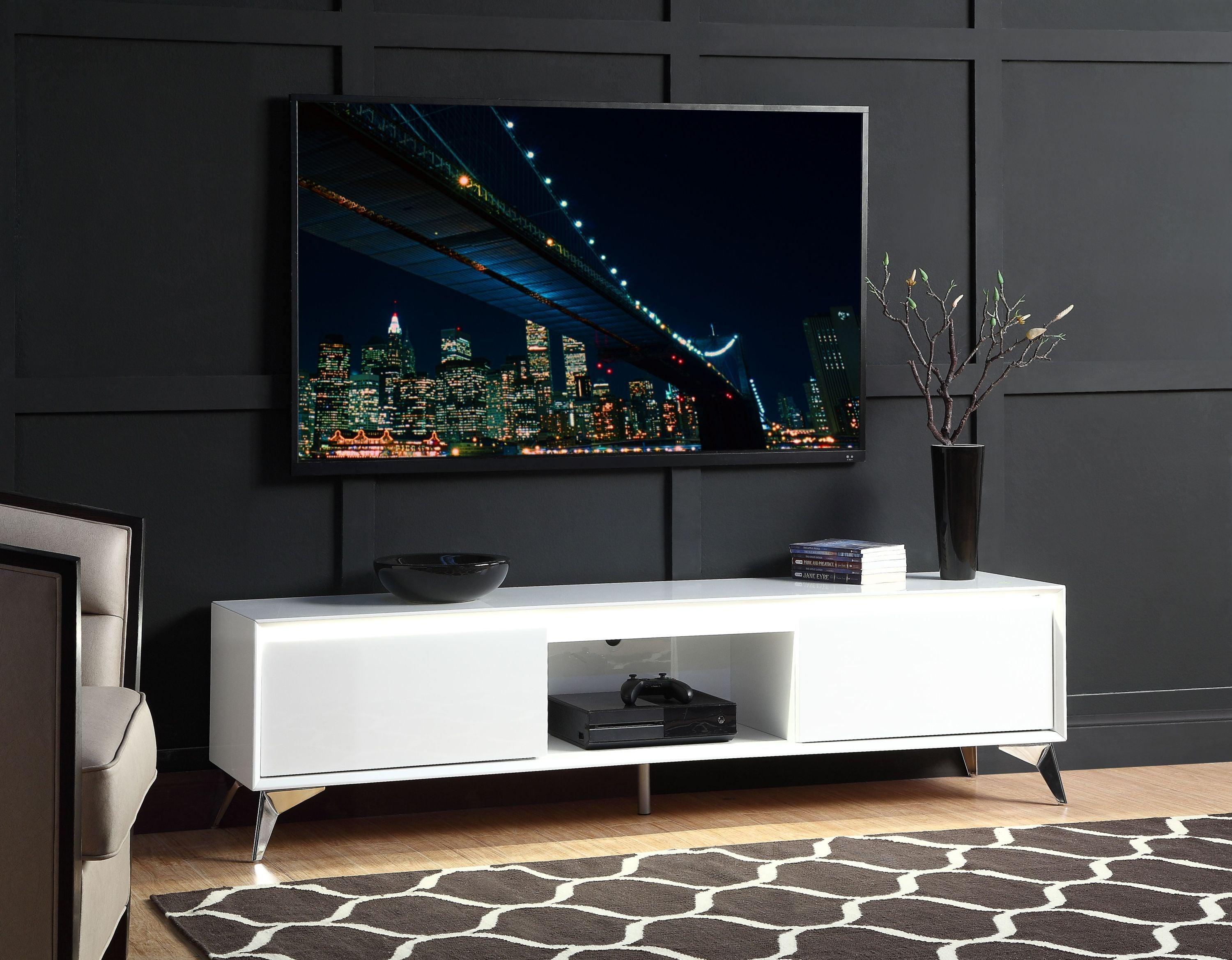 ACME Raceloma TV stand , LED, White & Chrome Finish 91995 image