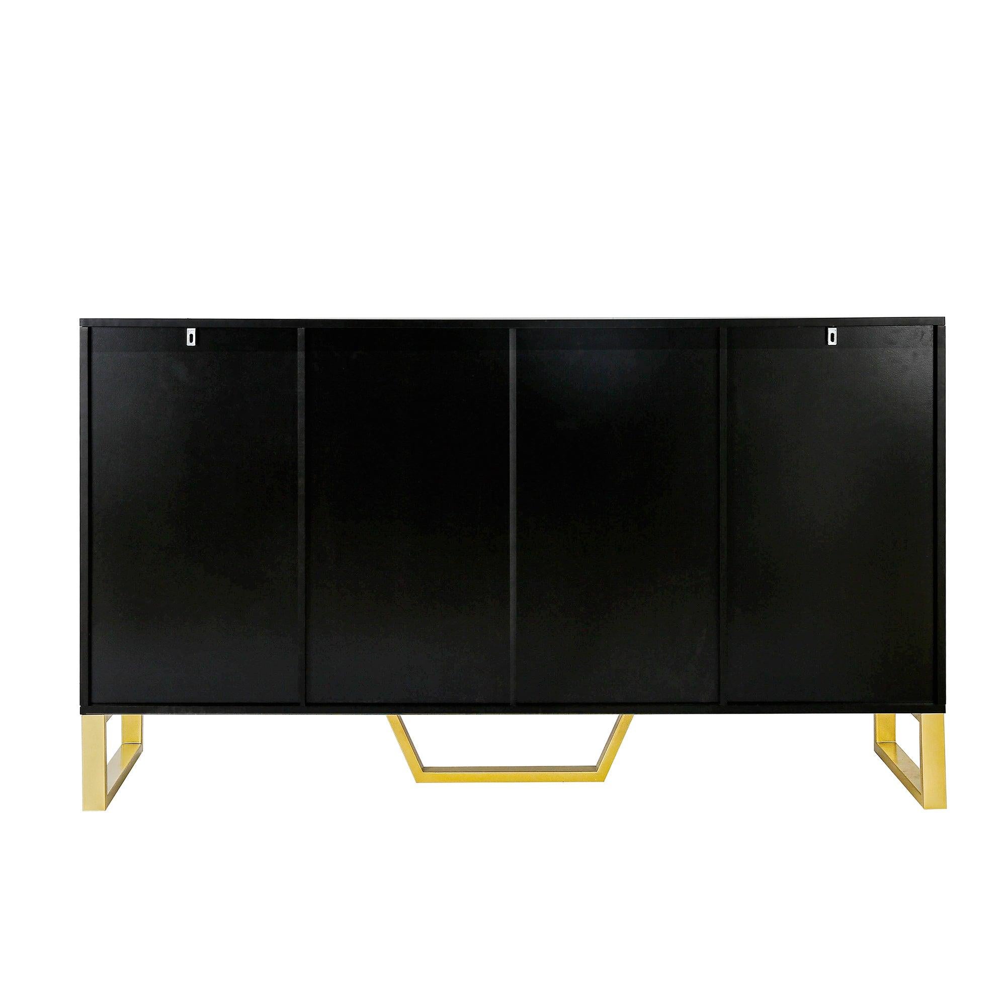 Modern sideboard with Four Doors, Metal handles & Legs and Adjustable Shelves Kitchen Cabinet (Black)