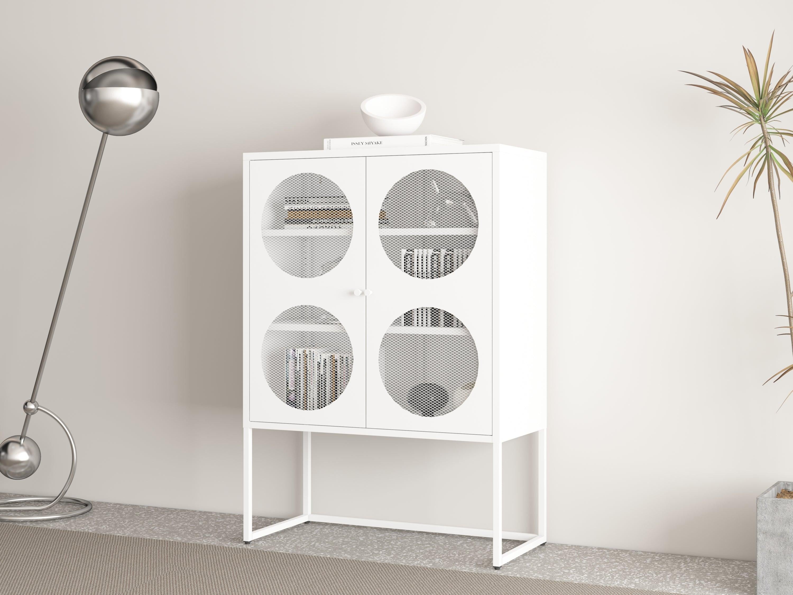 47.2 inches high MetalStorage Cabinet with 2 Mesh Doors, Suitable for Office, Dining Room and Living Room, White image