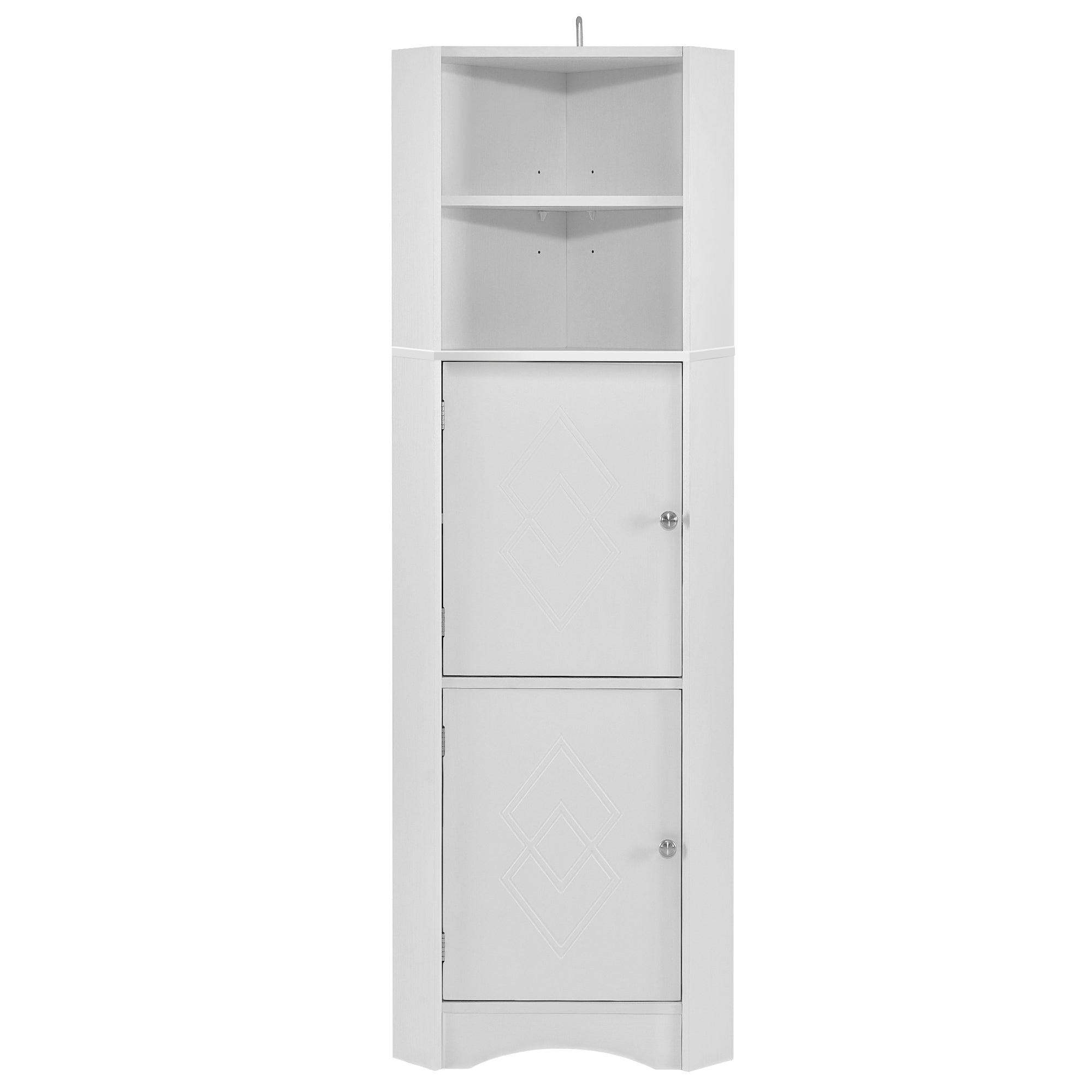 Tall Bathroom Corner Cabinet, FreestandingStorage Cabinet with Doors and Adjustable Shelves, MDF Board, White