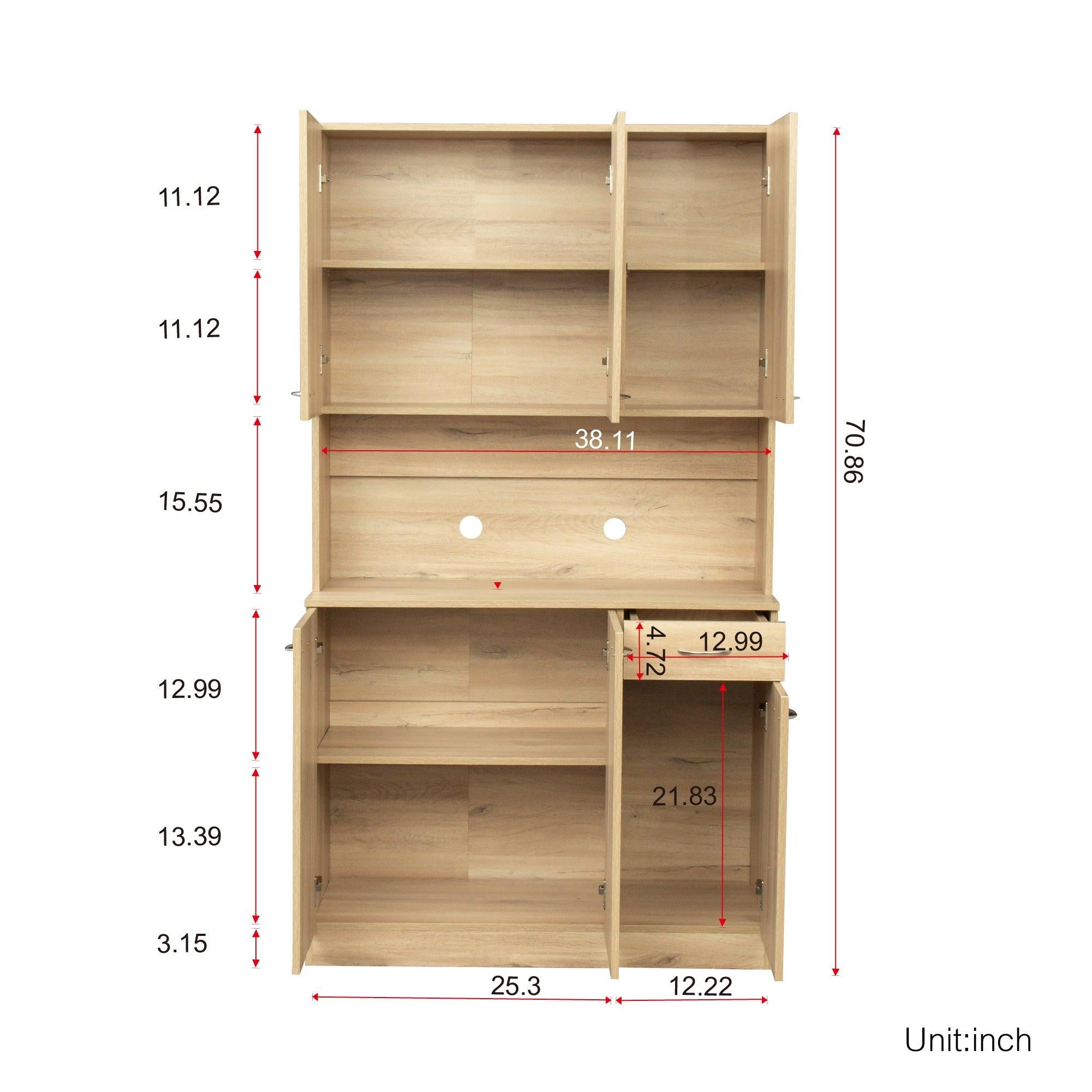 70.87" Tall Wardrobe& Kitchen Cabinet, with 6-Doors, 1-Open Shelves and 1-Drawer for bedroom,Rustic Oak