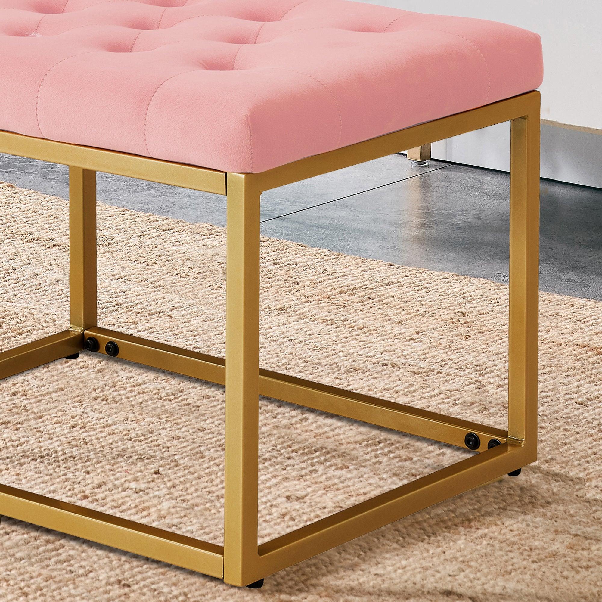 VelvetShoe Changing Stool, Footstool, Square Cushion Foot Stool, Sofa stool, Rest stool,Low Stool .Step Stool, Small Footrest .Suitable for Clothes Shop,Living Room, Porch, Fitting Room.Pink Bench