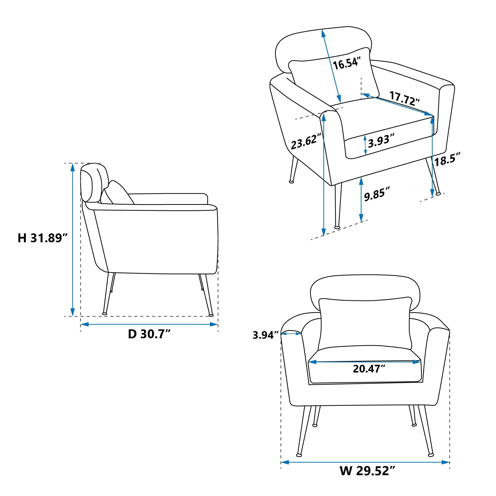 29.5"WModern Chenille Accent Chair Armchair Upholstered Reading Chair Single Sofa Leisure Club Chair with Gold Metal Leg and Throw Pillow for Living Room Bedroom Dorm Room Office, Beige Chenille