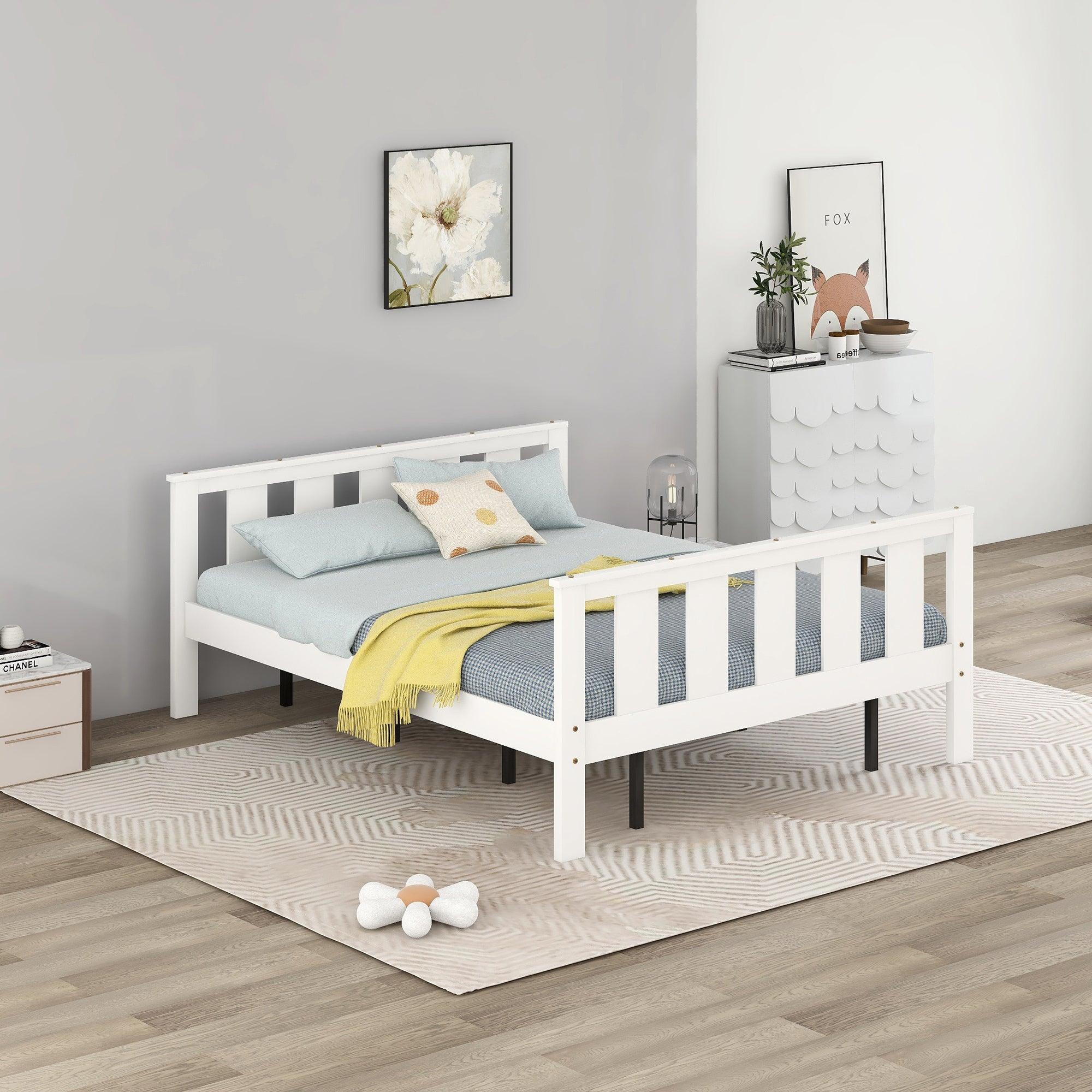 Wood Platform Bed Queen Size Bed Frame with Headboard and Footboard, White image