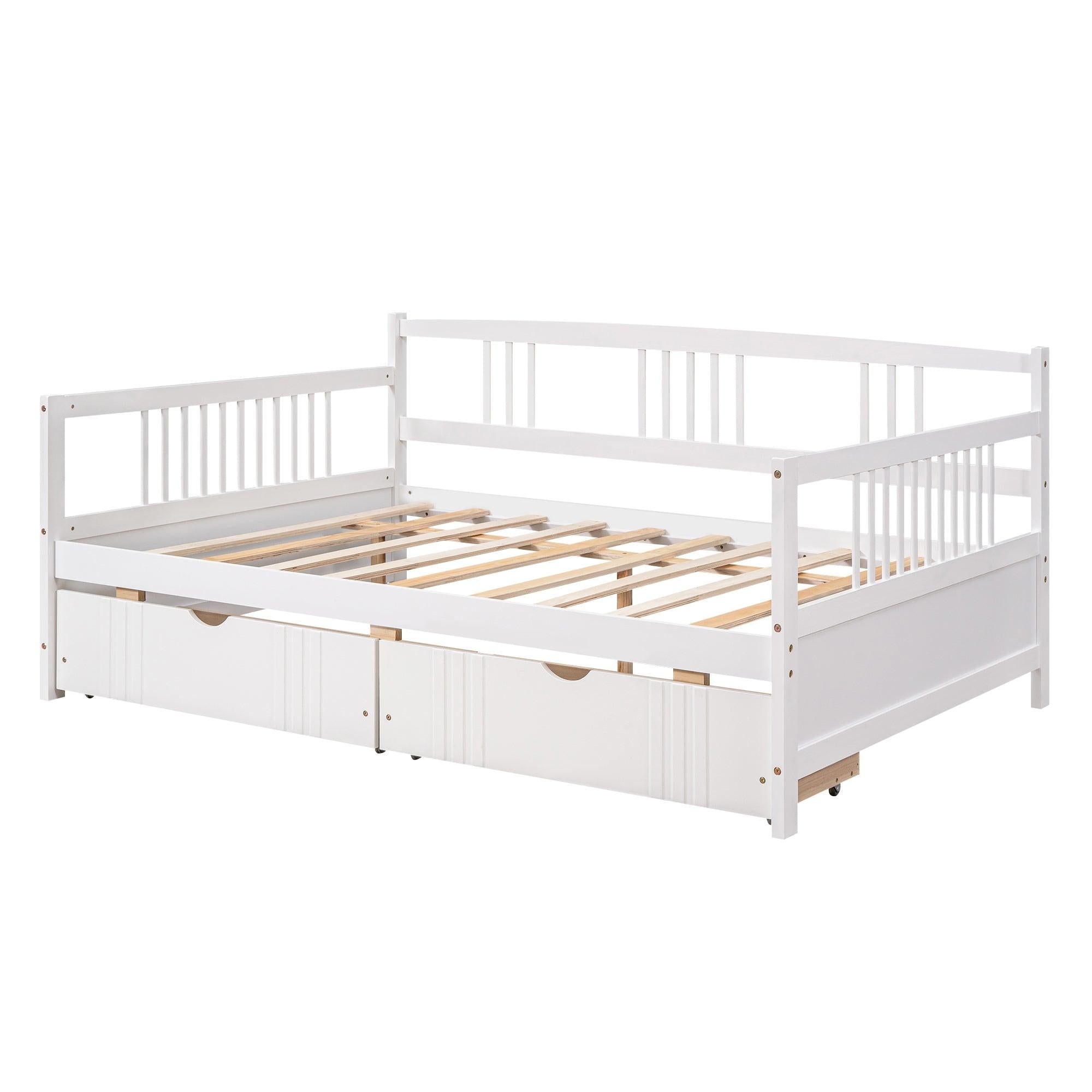 Twin Size Daybed Wood Bed with Two Drawers,White