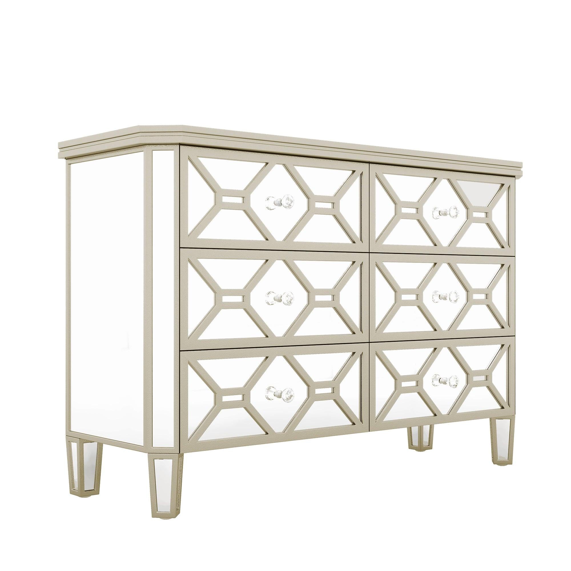 Elegant Mirrored 6-Drawer Dresser with Golden LinesStorage Cabinet for Living Room, Hallway, Entryway