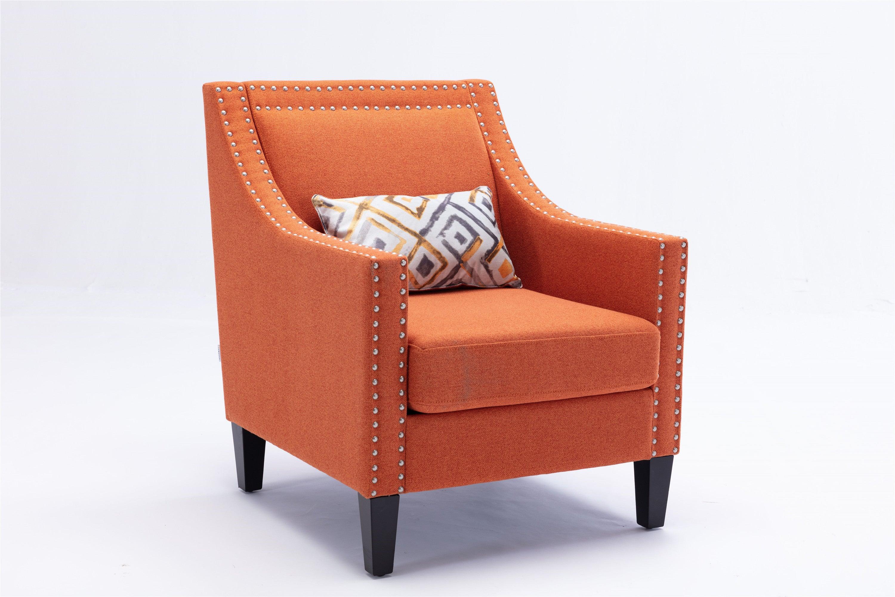 accent armchair living room chair  with nailheads and solid wood legs  Orange Linen