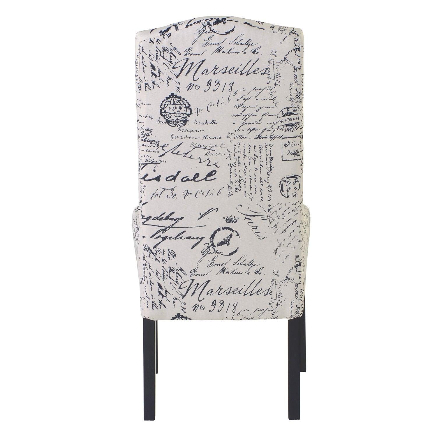 Dining Script Fabric Accent Chair with Solid Wood Legs, Set of 2