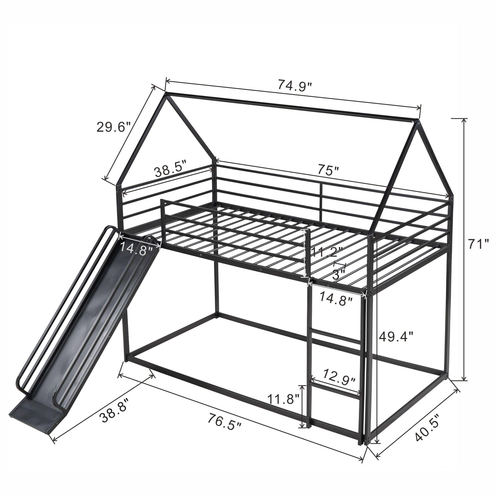 Twin over Twin House Bunk Bed with Ladder and Slide,Black