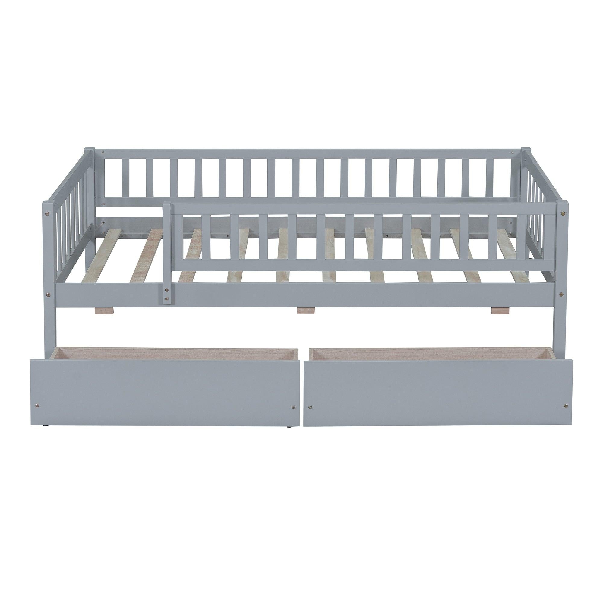 Twin Size Daybed Wood Bed with Two Drawers, Gray