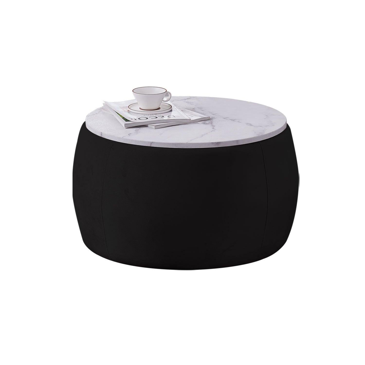 Round Ottoman withStorage for Living Room - Coffee Table, Foot Rest, Footstool, End Table - with Reversible Lid Tray, Black