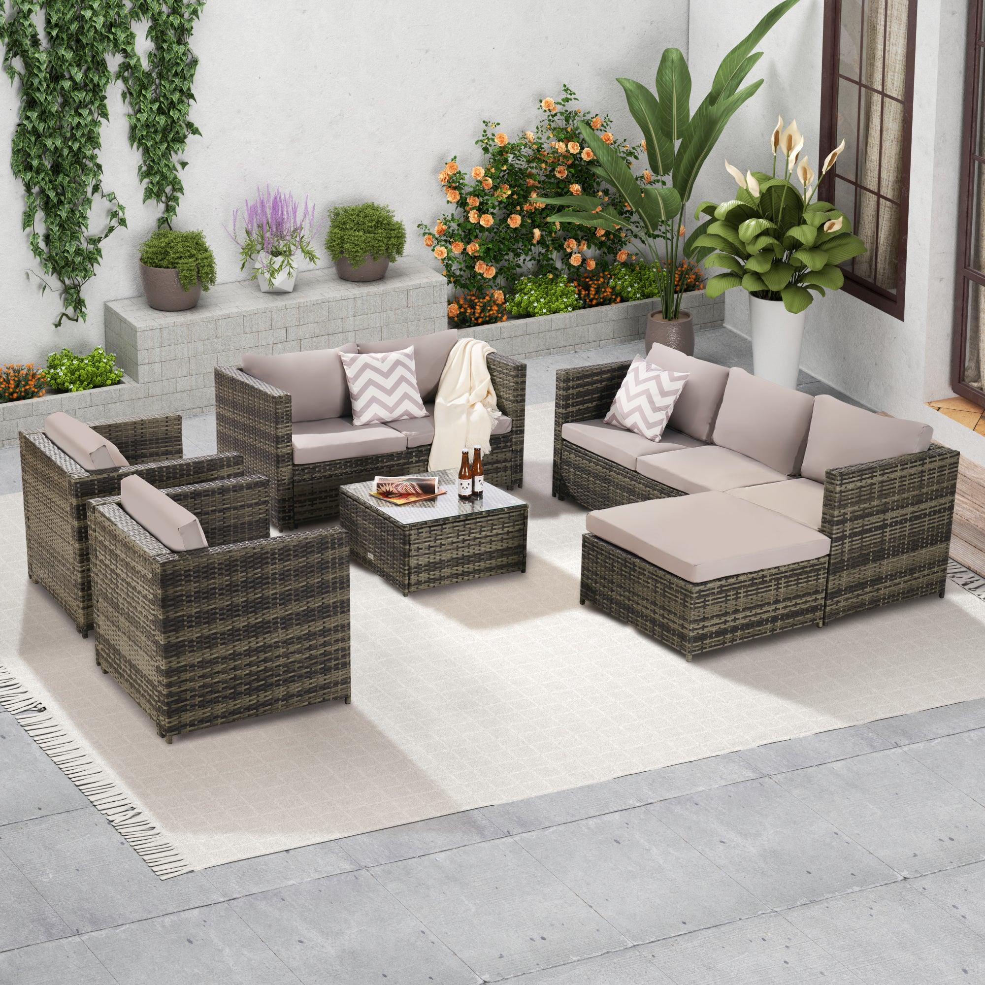 6 PIECES OUTDOOR FURNITUREPRODUCT RATTAN SOFA AND TALBE SET GRAY CUSHION