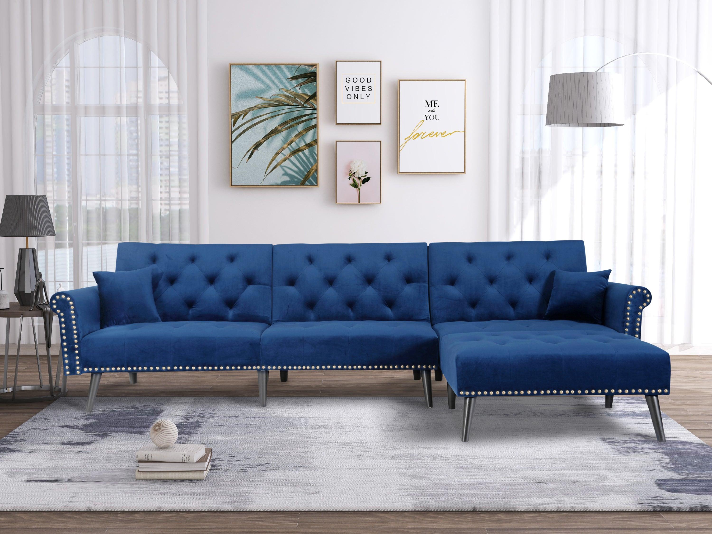 Convertible Sofa bed sleeper Navy Blue velvet （W223S00007、W223S00144、W223S00459、W223S00871、W223S00709、W223S00436、W223S01591、W223S00429。Size difference, See Details in page.） image