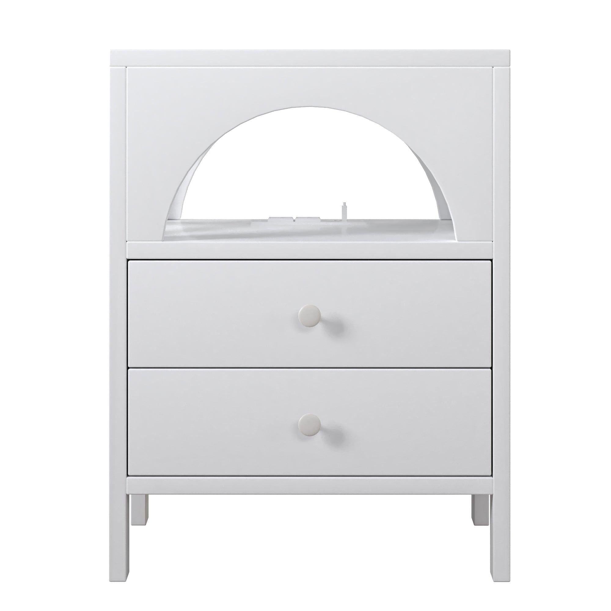 Nightstand with USB Charging Ports and LED Lights,End Table with 2 Drawers and Shelf,White