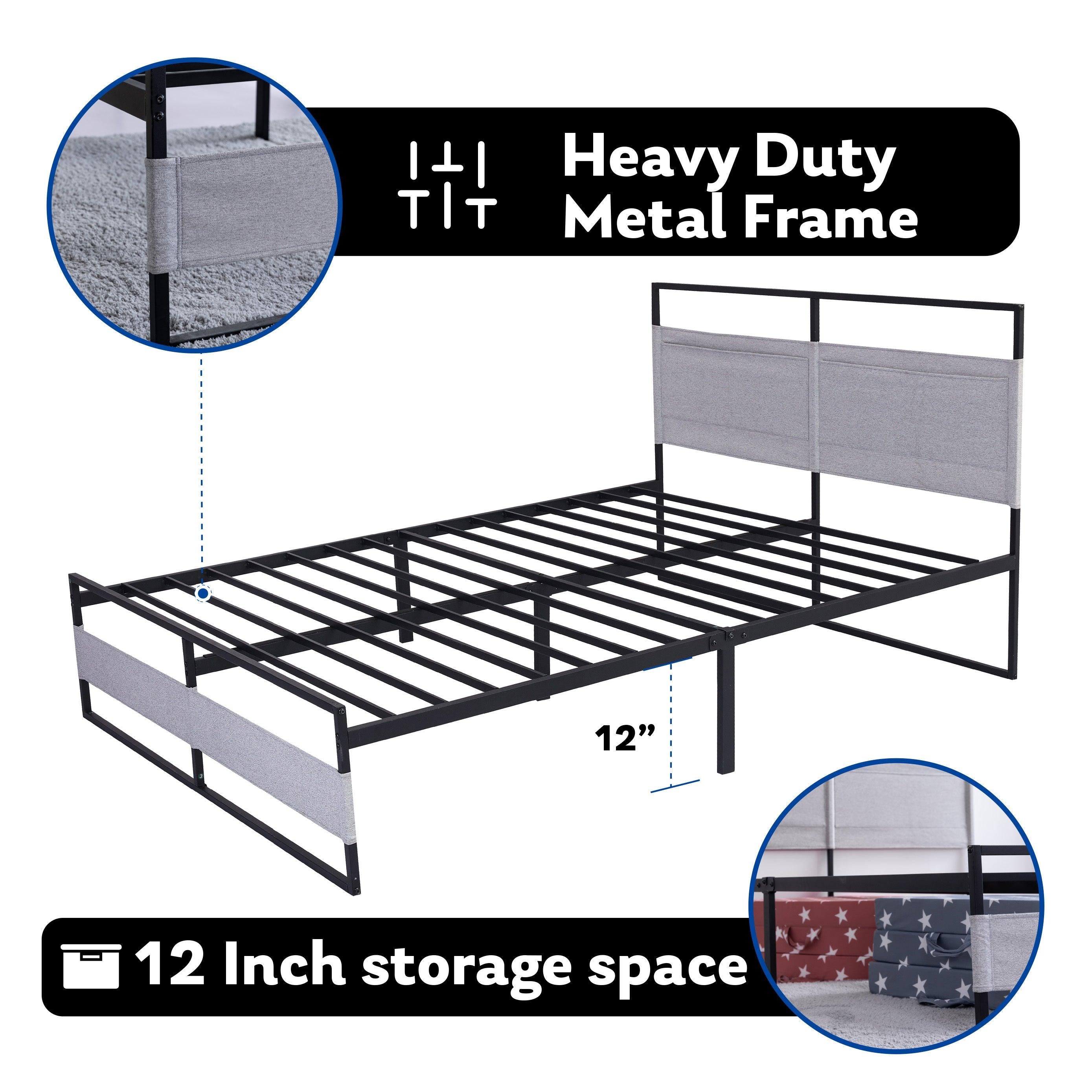 V4 Metal Bed Frame 14 Inch Queen Size with Headboard and Footboard, Mattress Platform with 12 InchStorage Space