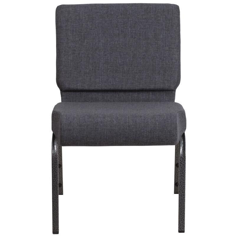 HERCULES Series 21''W Church Chair in Dark Gray Fabric - Silver Vein Frame