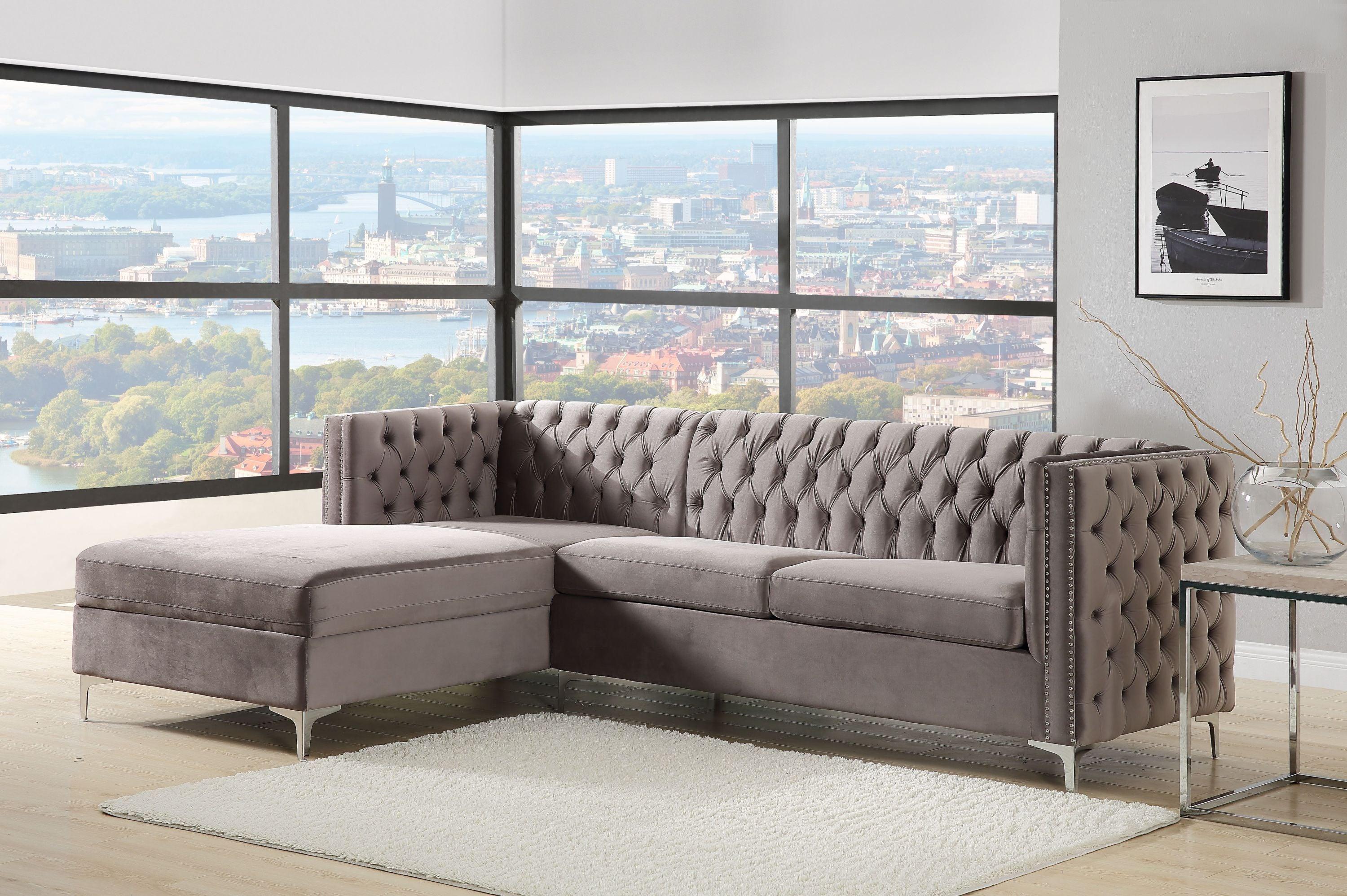 ACME Sullivan Sectional Sofa, Gray Velvet 55495 image