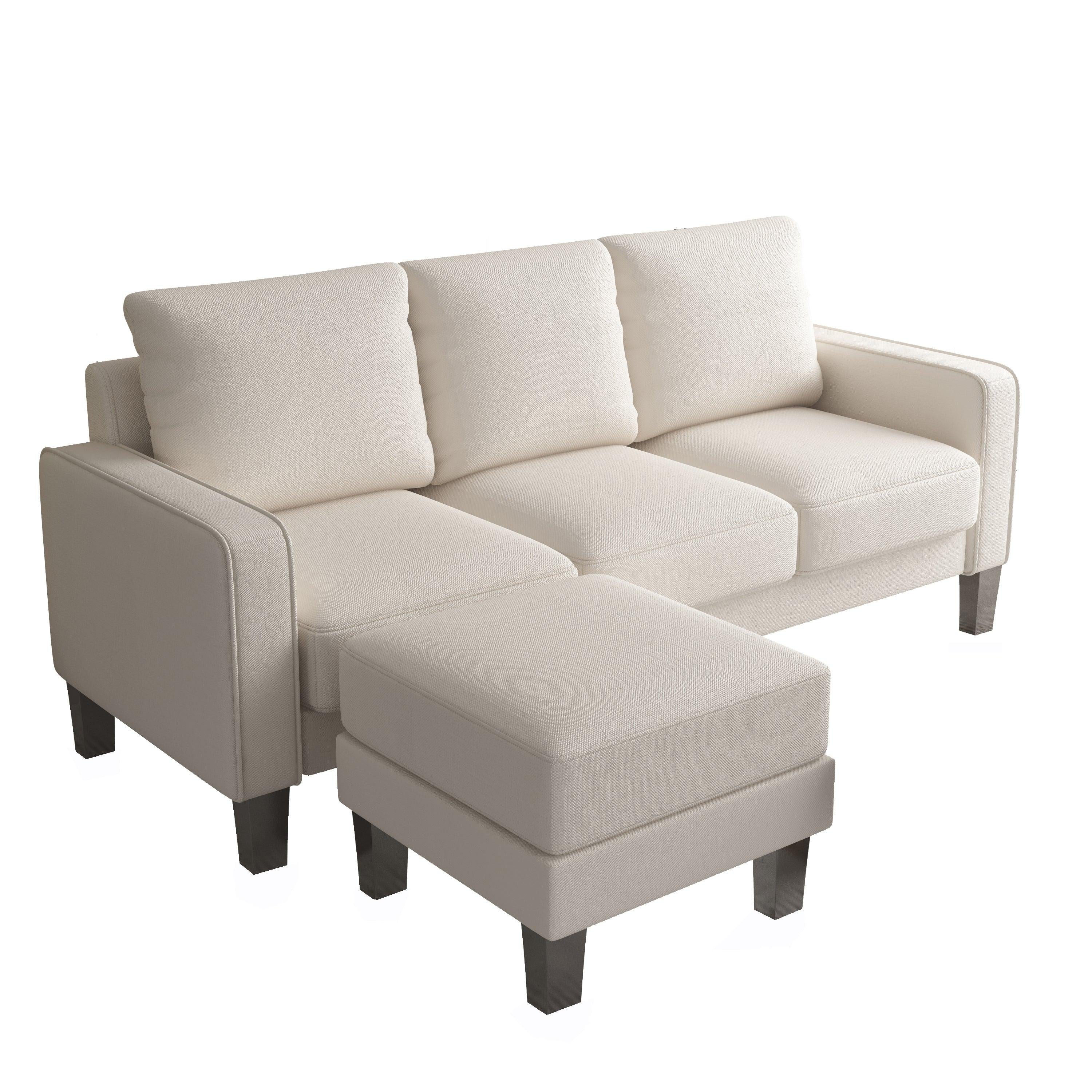 Modern Living Room Furniture L Shape Sofa with Ottoman in Beige Fabric