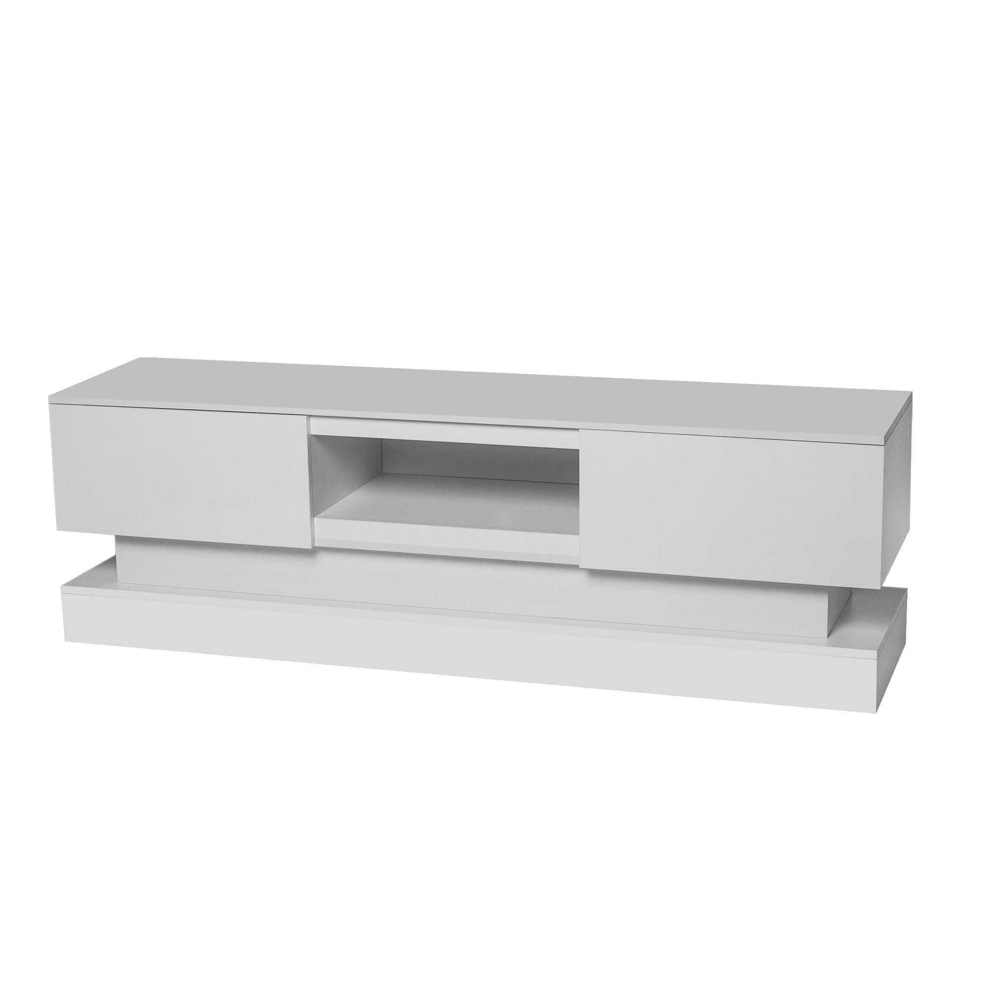 51.18inch  WHITE morden TV Stand with LED Lights,high glossy front TV Cabinet,can be assembled in Lounge Room, Living Room or Bedroom,color:WHITE