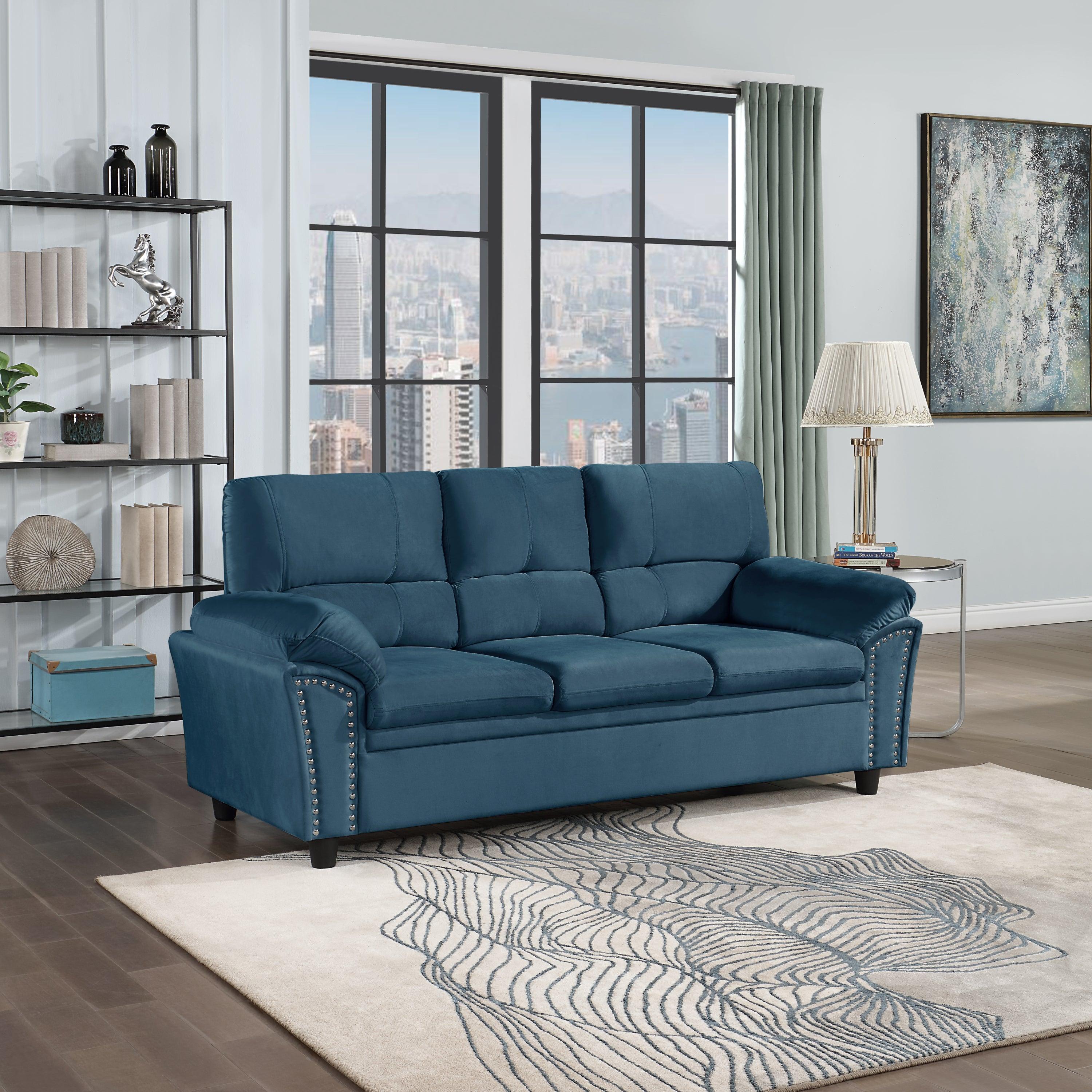 3-Seat Sofa Velvet for Living Room, Bedroom, Office Blue